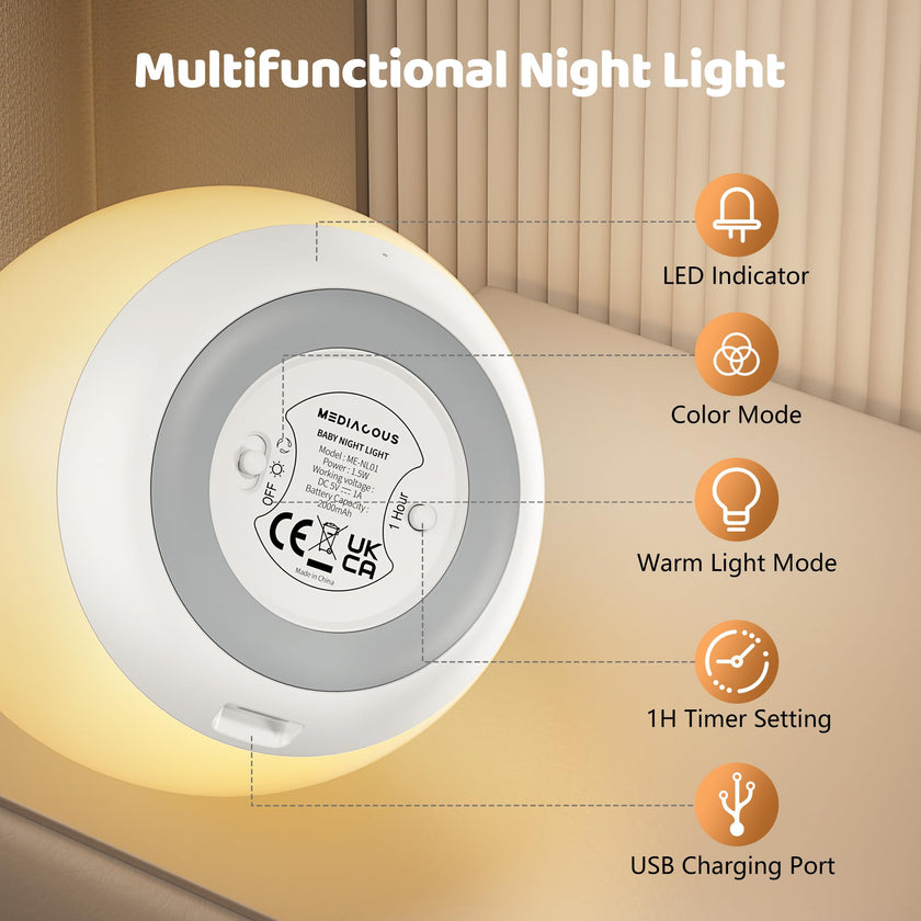 Night Lights for Kids, MediAcous Baby Night Light with 7 Colors Changing & Dimming Function, Rechargeable Kids Night Light with 1 Hour Timer & Touch Control, Up to 100H 🍁 All In One Marketplace Canada