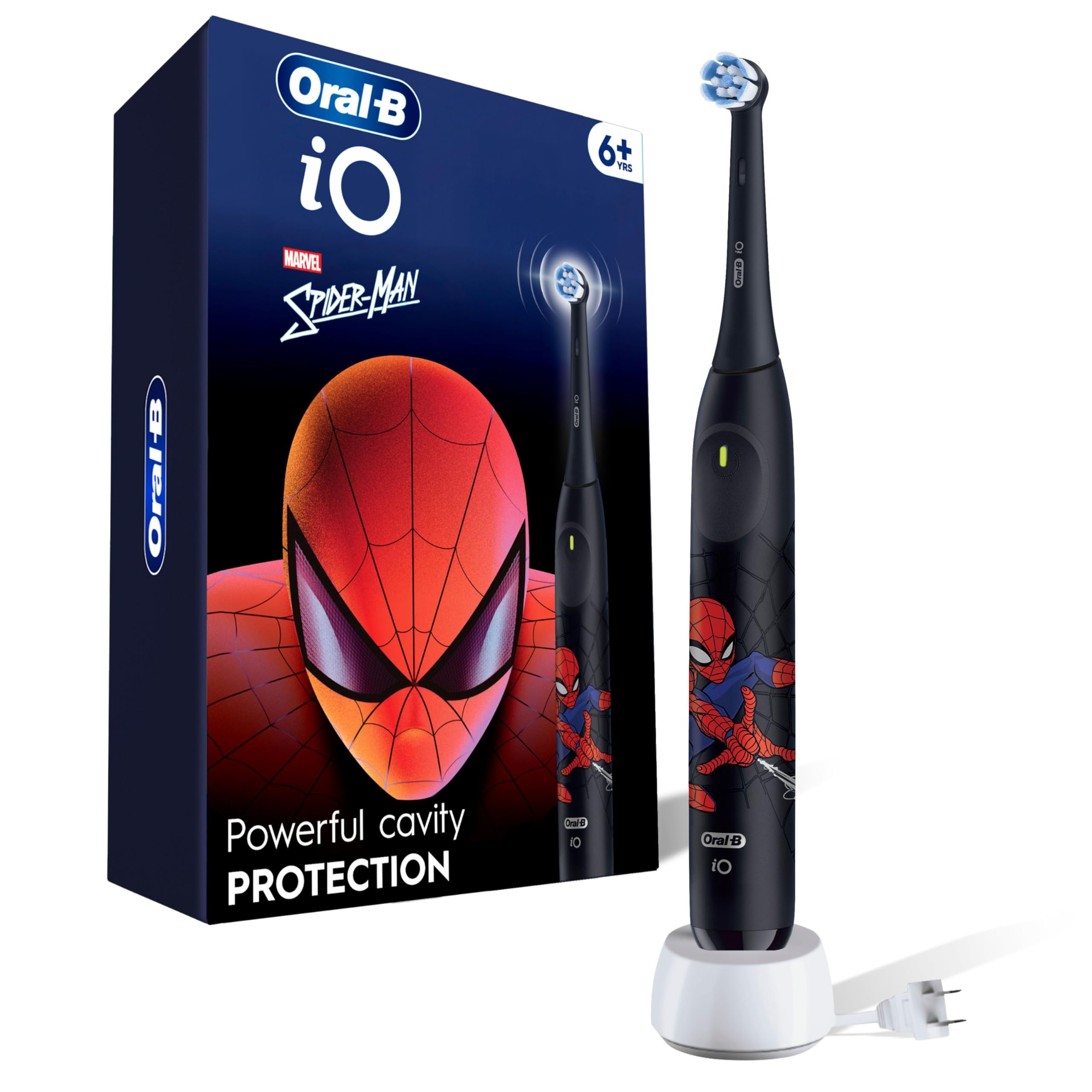 Oral-B iO Kids Rechargeable Electric Powered Toothbrush, Spiderman with 1 Gentle Care Brush Head - Automatic Pressure Sensor to Protect Gums - 3 Cleaning Settings - 2 Min Music Timer - 28 Day Battery Life 🍁 All In One Marketplace Canada