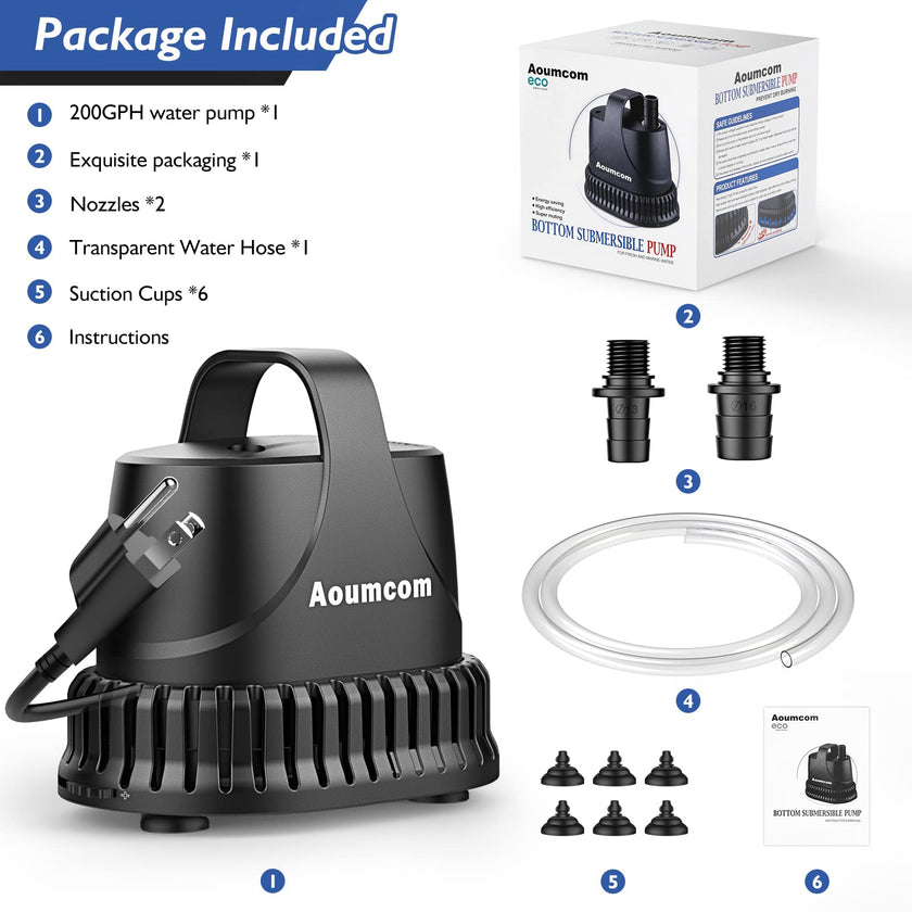 Aoumcom 200GPH Submersible Water Pump, 10W Water Fountain Pump, Aquarium Pump, 750L/H Water Pump with 7ft Power Cord for Garden Fountain, Water Table, Waterfall, Fish Tank, Pond, Hydroponics 🍁 All In One Marketplace Canada