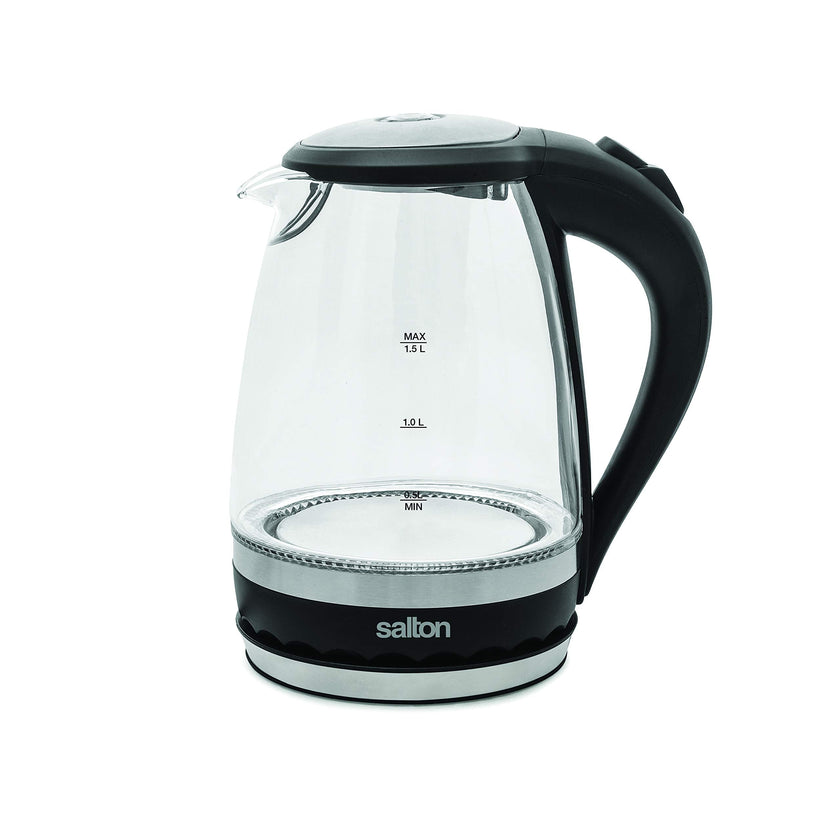 Salton Cordless Electric Glass Kettle - Compact 1.5L/Quart Water Boiler and Tea Heater with Automatic Shut-Off and Boil-Dry Protection, Soft Blue Illumination, Stainless Steel, 1100 Watts 🍁 All In One Marketplace Canada