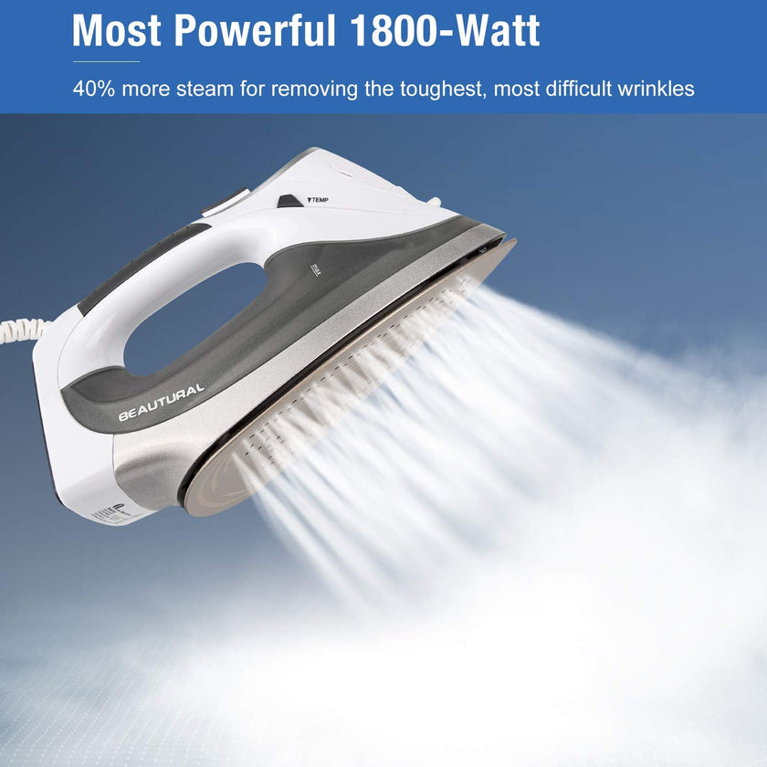 BEAUTURAL 1800-Watt Steam Iron with Digital LCD Screen, Double-Layer and Ceramic Coated Soleplate, 3-Way Auto-Off, 9 Preset Temperature and Steam Settings for Variable Fabric 🍁 All In One Marketplace Canada