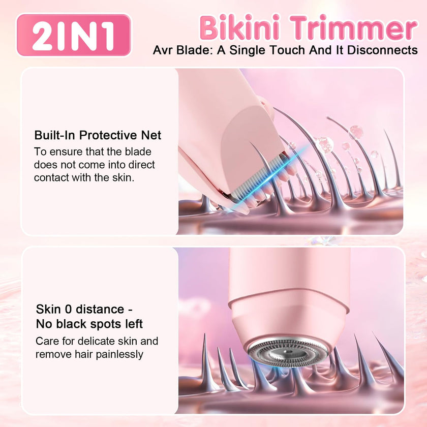 Bikini Trimmer Women, 2 in 1 Electric Razor, Painless Shaver for Women, IPX7 Waterproof USB Rechargeable Wet & Dry Hair Trimmer, Portable Travel Groomer for Bikini Line, Legs and Underarms, Pink 🍁 All In One Marketplace Canada