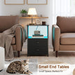 LOAKEKEL Night Stands Set 2, Bedside Table with Charging Station and LED Light, Nightstand with 2 AC Outlets and USB Ports, End Table with 2 Fabric Drawers for Bedroom, Living Room, Black, HETS02BK 🍁 All In One Marketplace Canada