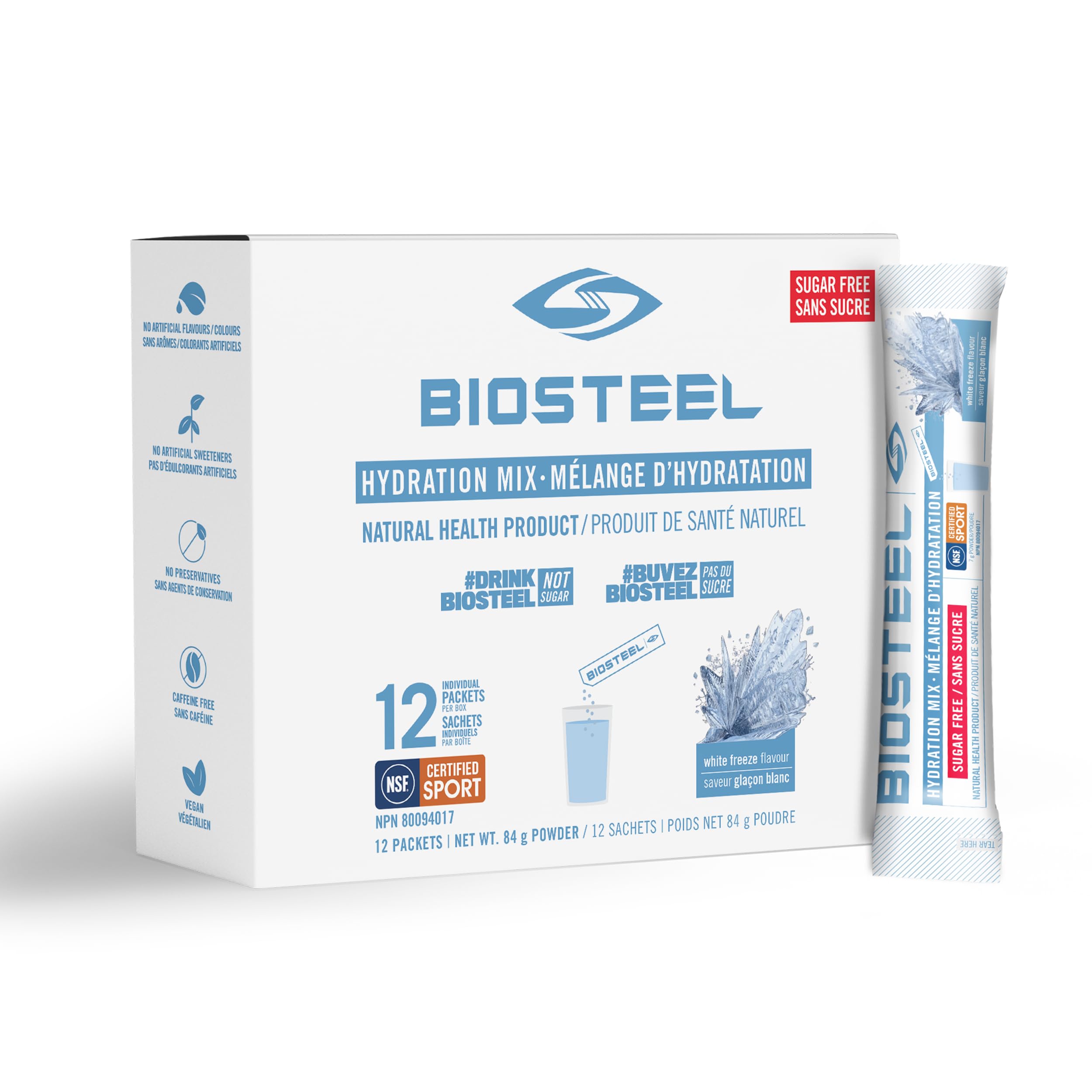 BioSteel Electrolyte Hydration Mix, White Freeze, 12 Sticks, Zero Sugar 🍁 All In One Marketplace Canada