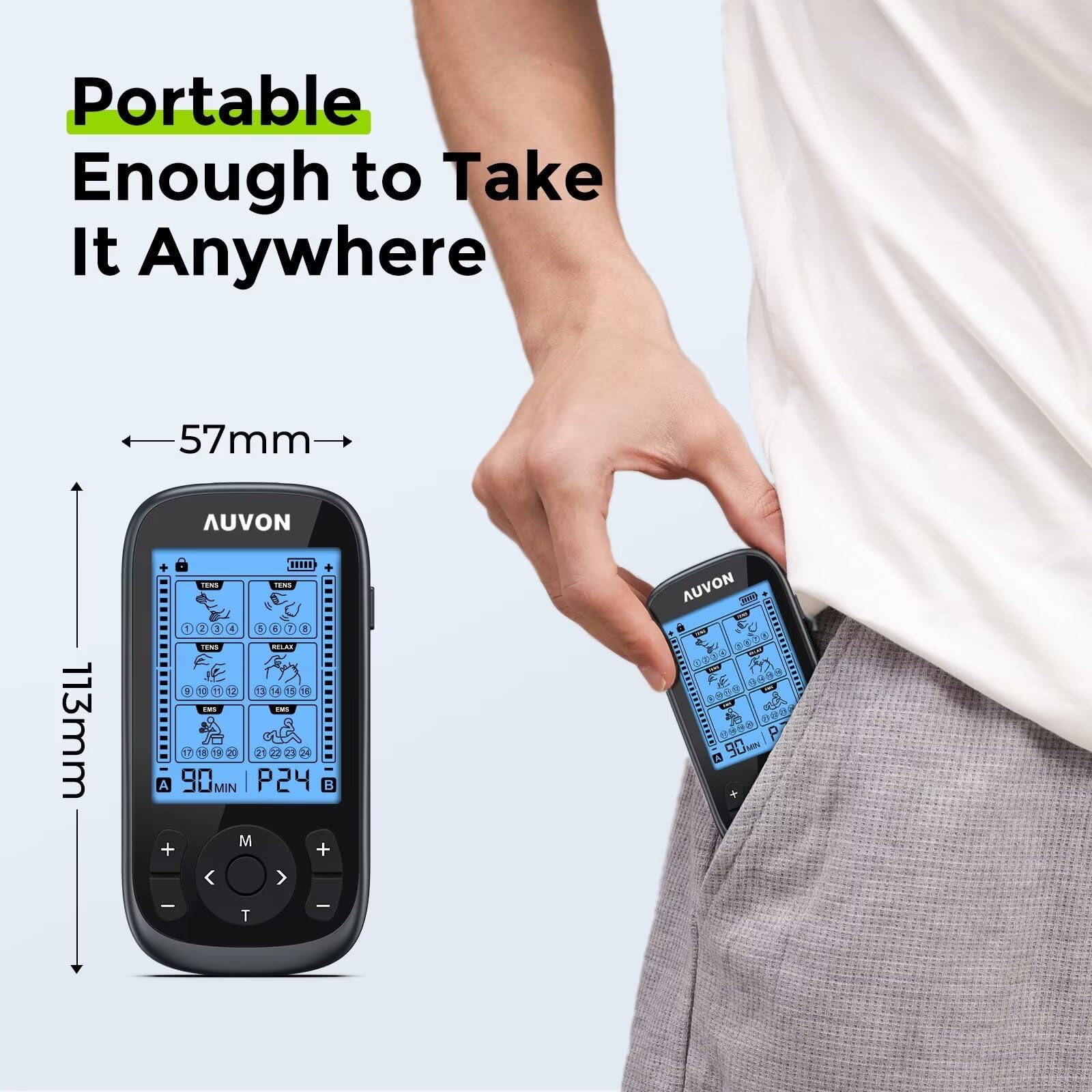 AUVON 3-in-1 TENS Machine, TENS EMS Muscle Stimulator with 40 Intensities for Gradual Shoulder, Sciatica, Back Pain Relief, 24 Modes Rechargeable TENS Unit Massager with 12 TENS Pads 🍁 All In One Marketplace Canada
