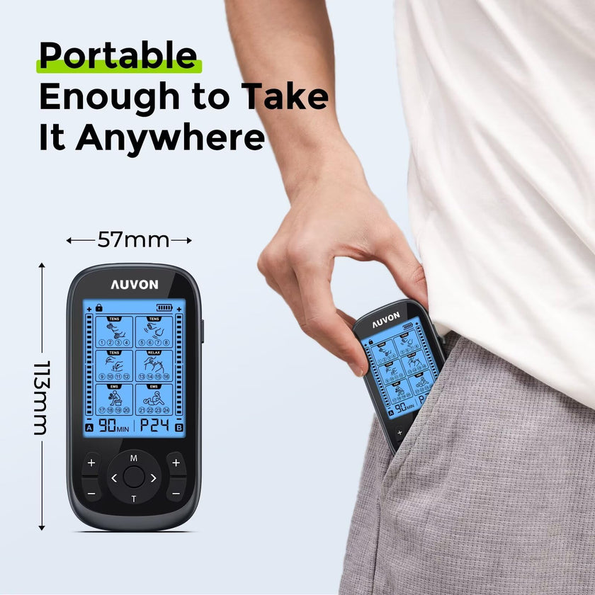 AUVON 3-in-1 TENS Machine, TENS EMS Muscle Stimulator with 40 Intensities for Gradual Shoulder, Sciatica, Back Pain Relief, 24 Modes Rechargeable TENS Unit Massager with 12 TENS Pads 🍁 All In One Marketplace Canada