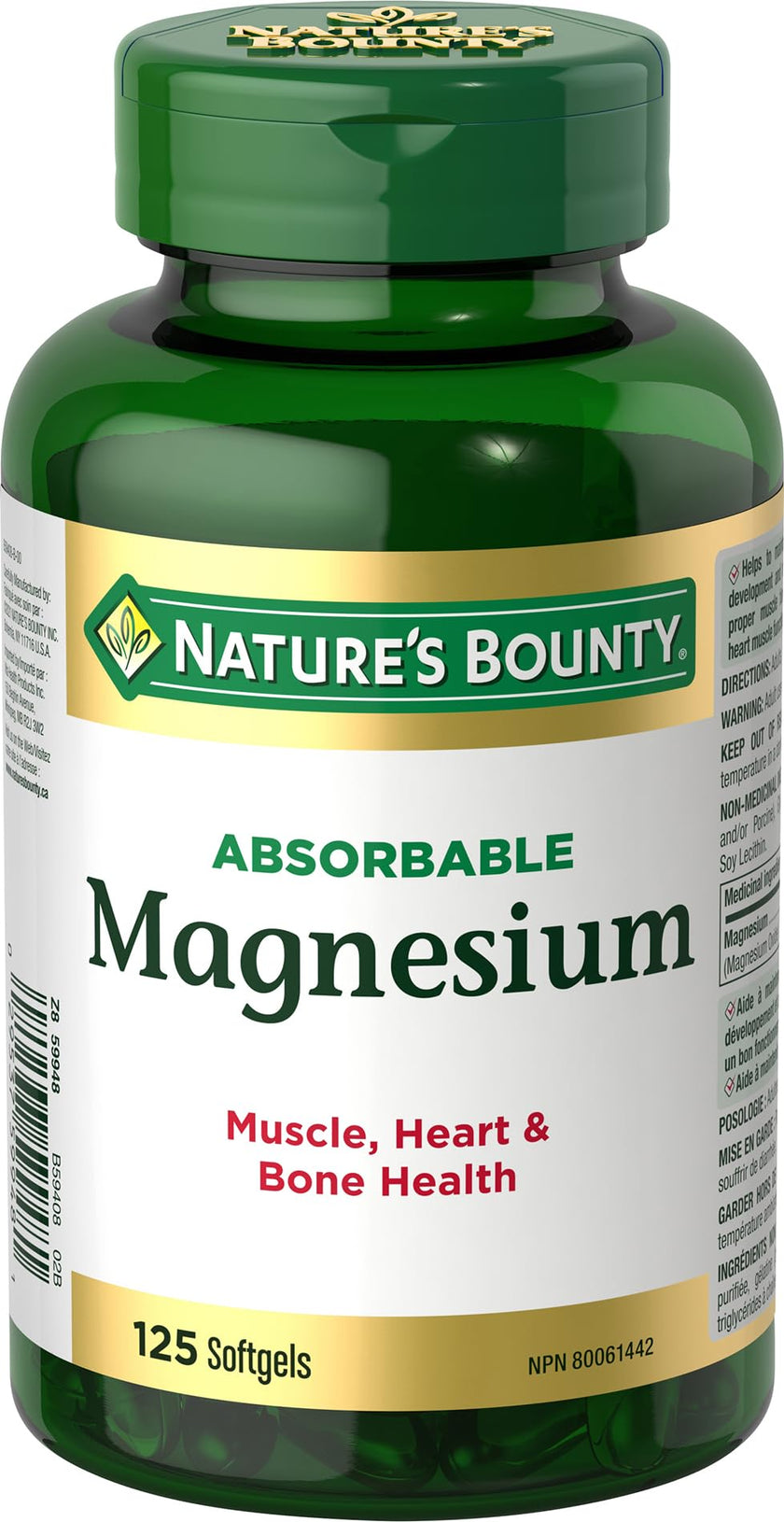 Nature's Bounty Absorbable Magnesium 400mg, Multi-coloured, 125 Softgels 🍁 All In One Marketplace Canada