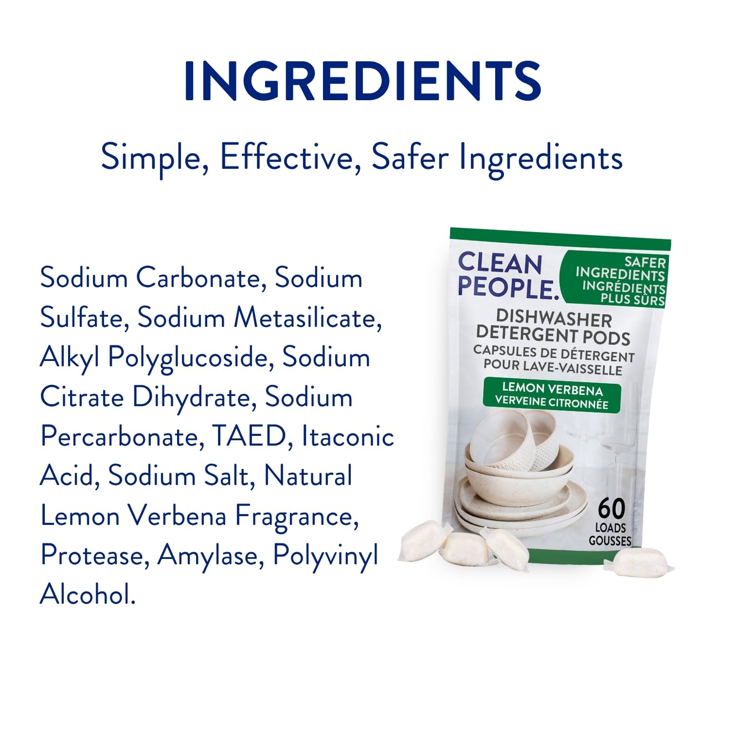 Clean People All Natural Dishwasher Pods - Cuts Grease & Rinses Sparkling Clean - Residue-Free - Phosphate Free Dishwashing Pods - Lemon, 120 Pack 🍁 All In One Marketplace Canada