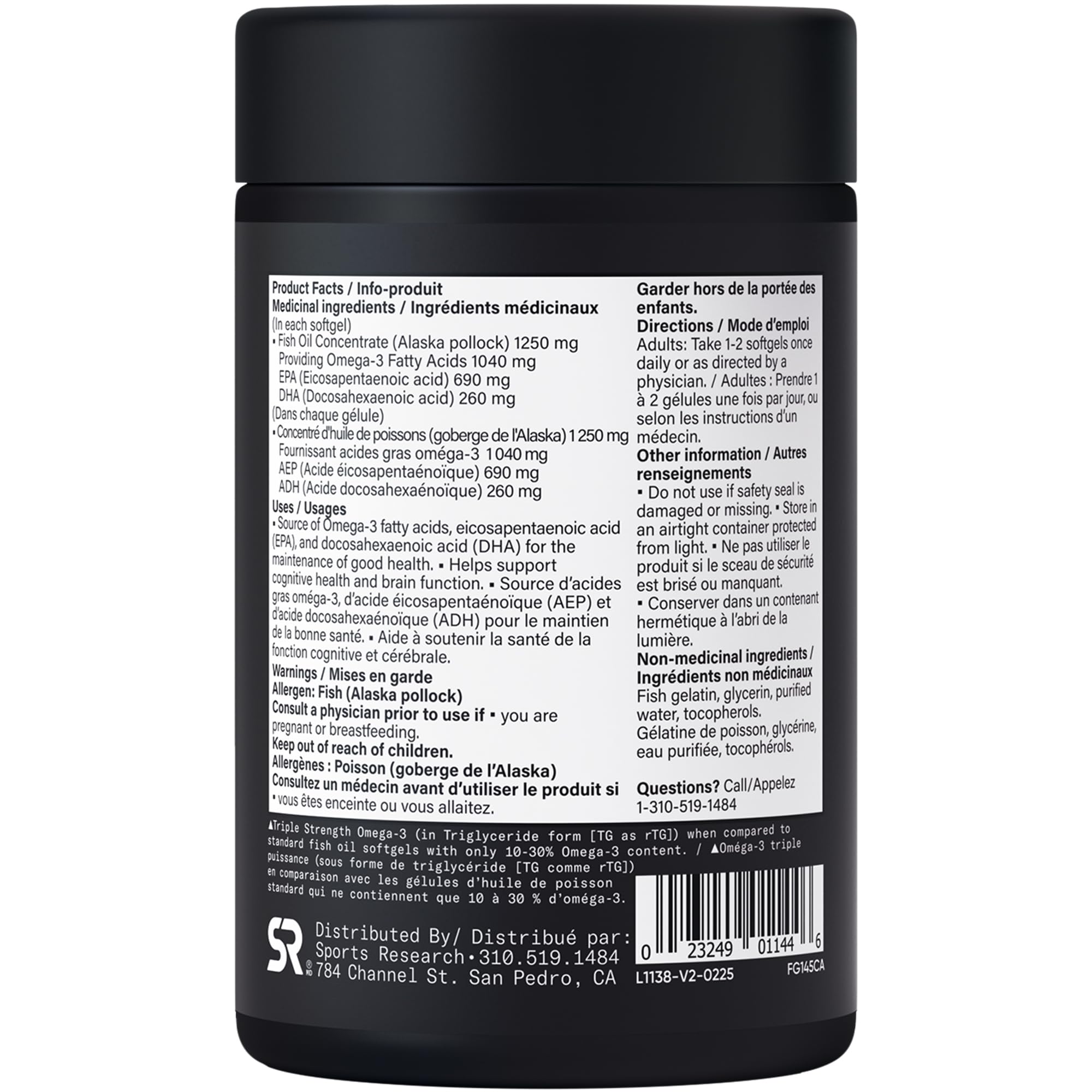 Sports Research® Triple Strength Omega 3 Fish Oil - Burpless Fish Oil Supplement w/EPA & DHA Fatty Acids from Wild Alaskan Pollock - Heart, Brain & Immune Support for Men & Women - 1250 mg, 30 count 🍁 All In One Marketplace Canada