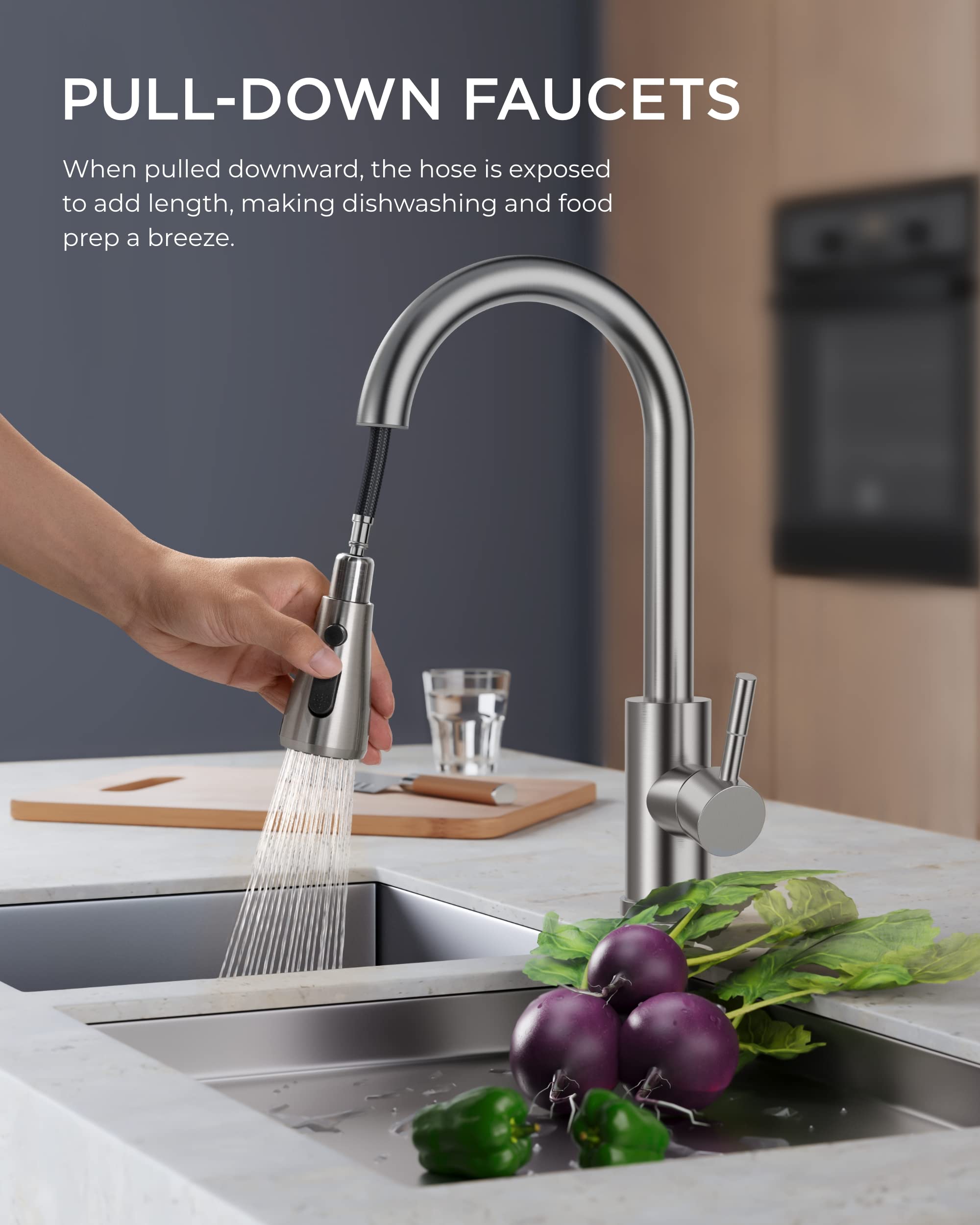 FORIOUS Kitchen Faucets with Pull Down Sprayer, Brushed Nickel, High Arc Single Handle Classic Stainless Steel Sink Faucet 1 or 3 Hole, Suitable for Farmhouse Camper Laundry Rv Bar 🍁 All In One Marketplace Canada