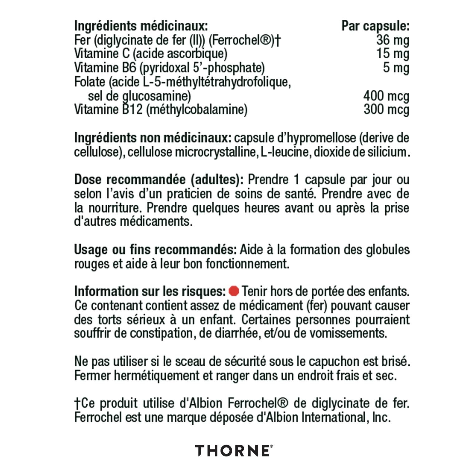 Thorne Ferrasorb - Complete Blood Support Formula with Iron, Folate, and B vitamins - 60 Capsules - 60 Servings 🍁 All In One Marketplace Canada