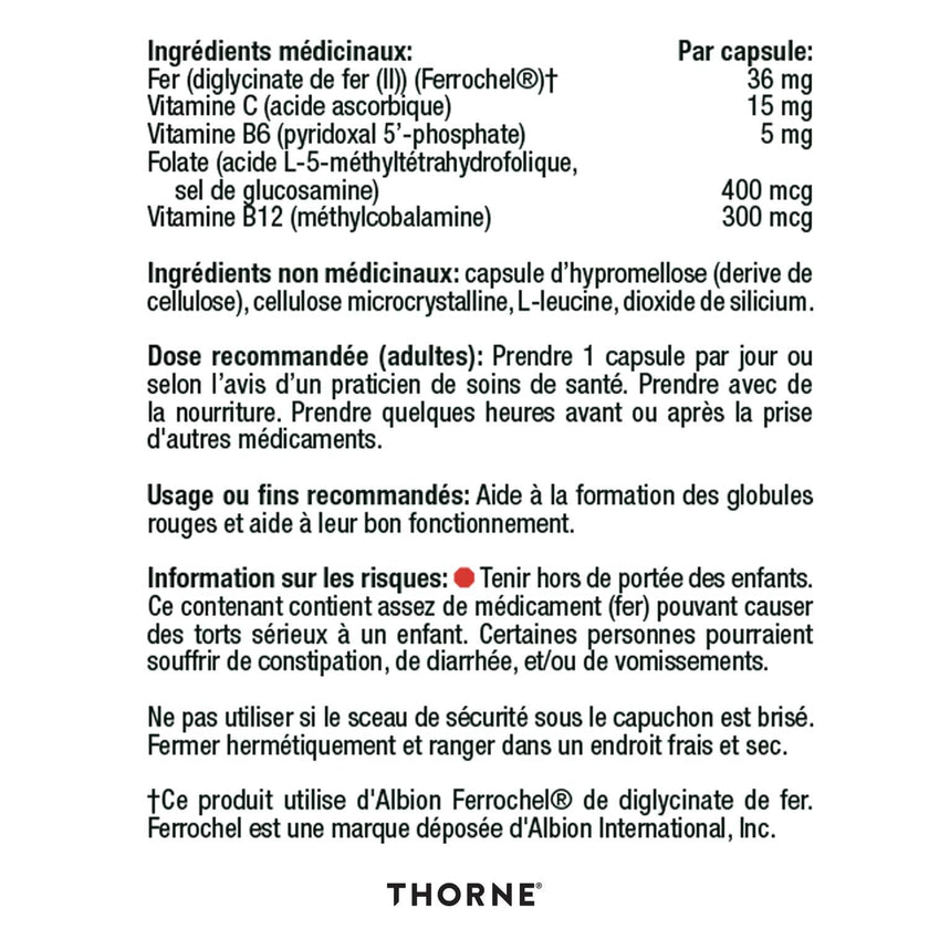 Thorne Ferrasorb - Complete Blood Support Formula with Iron, Folate, and B vitamins - 60 Capsules - 60 Servings 🍁 All In One Marketplace Canada