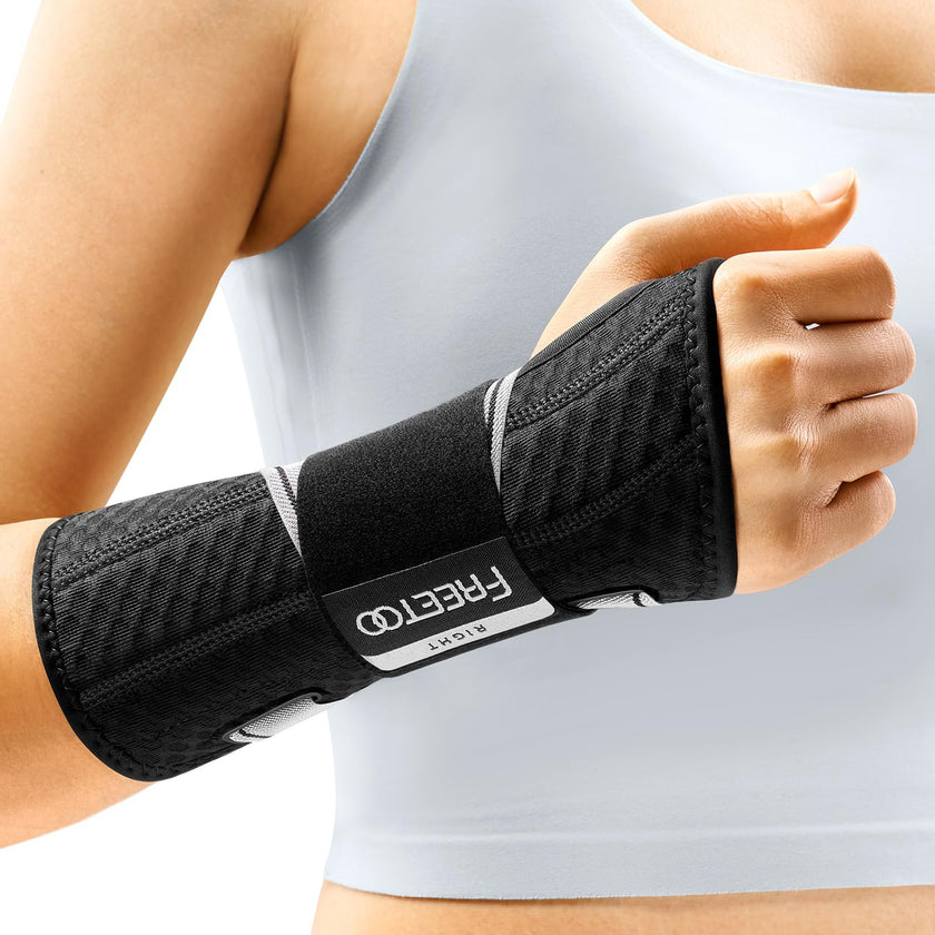 FREETOO Carpal Tunnel Wrist Brace Pro, Single-Pull Wrist Support for Sleeping with S Shape Splint, Lightweight Hand Brace for Women Men, Tendonitis, Arthritis Pain Relief, Black/Light Gray(Right,S/M) 🍁 All In One Marketplace Canada