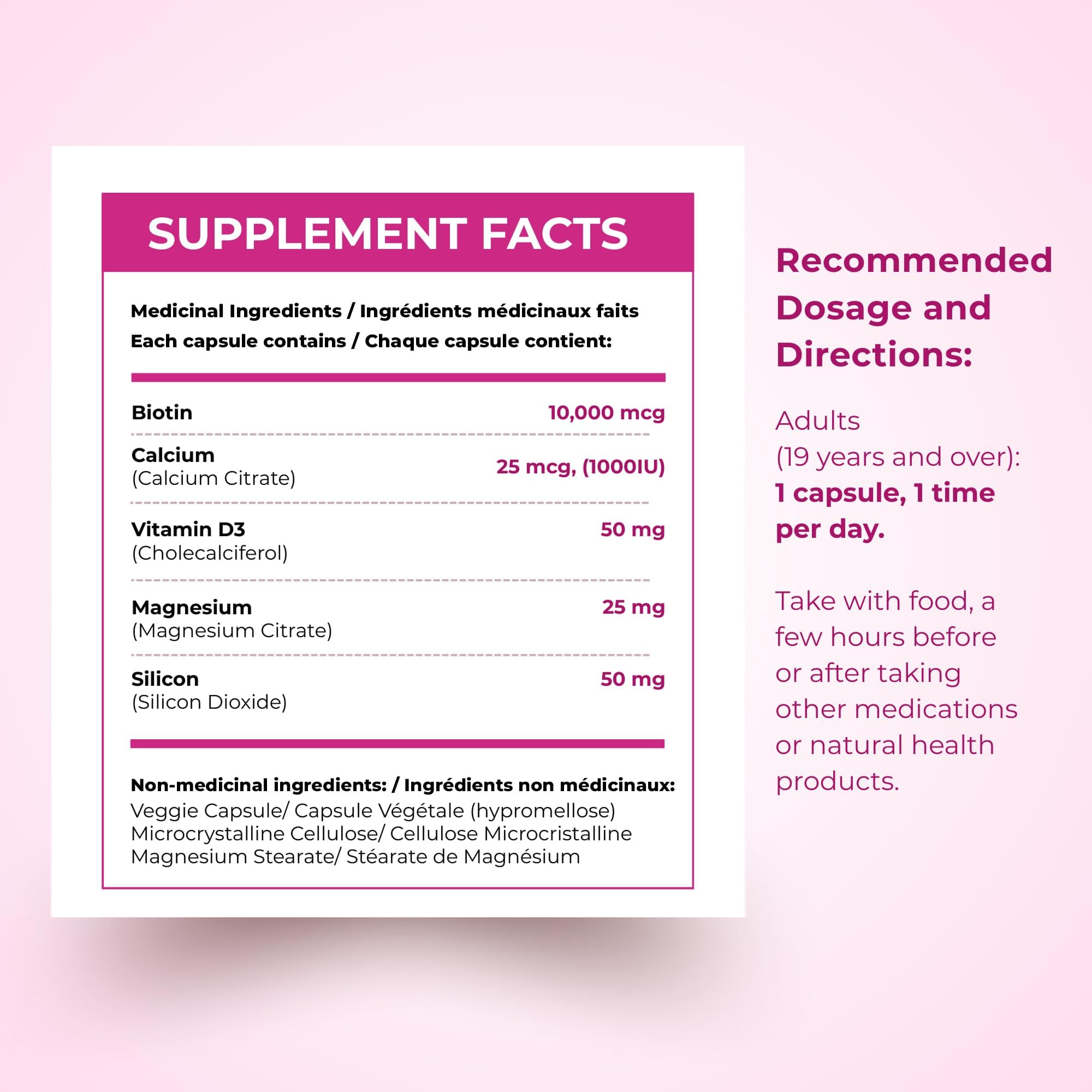 Biotin 10000MCG Hair Vitamins For Hair Growth Women | Canadian-Made | Promotes Healthy Skin & Nail Growth - Supports Muscle Function - Biotin Supplement - Hair Growth Products for Women - 120 capsules 🍁 All In One Marketplace Canada