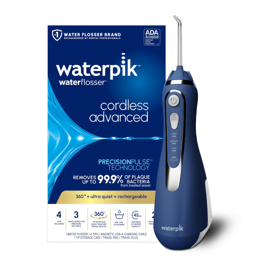 Waterpik Cordless Advanced 2.0 Water Flosser for Teeth, Gums, Braces, Dental Care with Travel Bag & 4 Tips, CDA Validated, Waterproof Rechargeable Handheld, Blue (1 Count) Packaging May Vary 🍁 All In One Marketplace Canada
