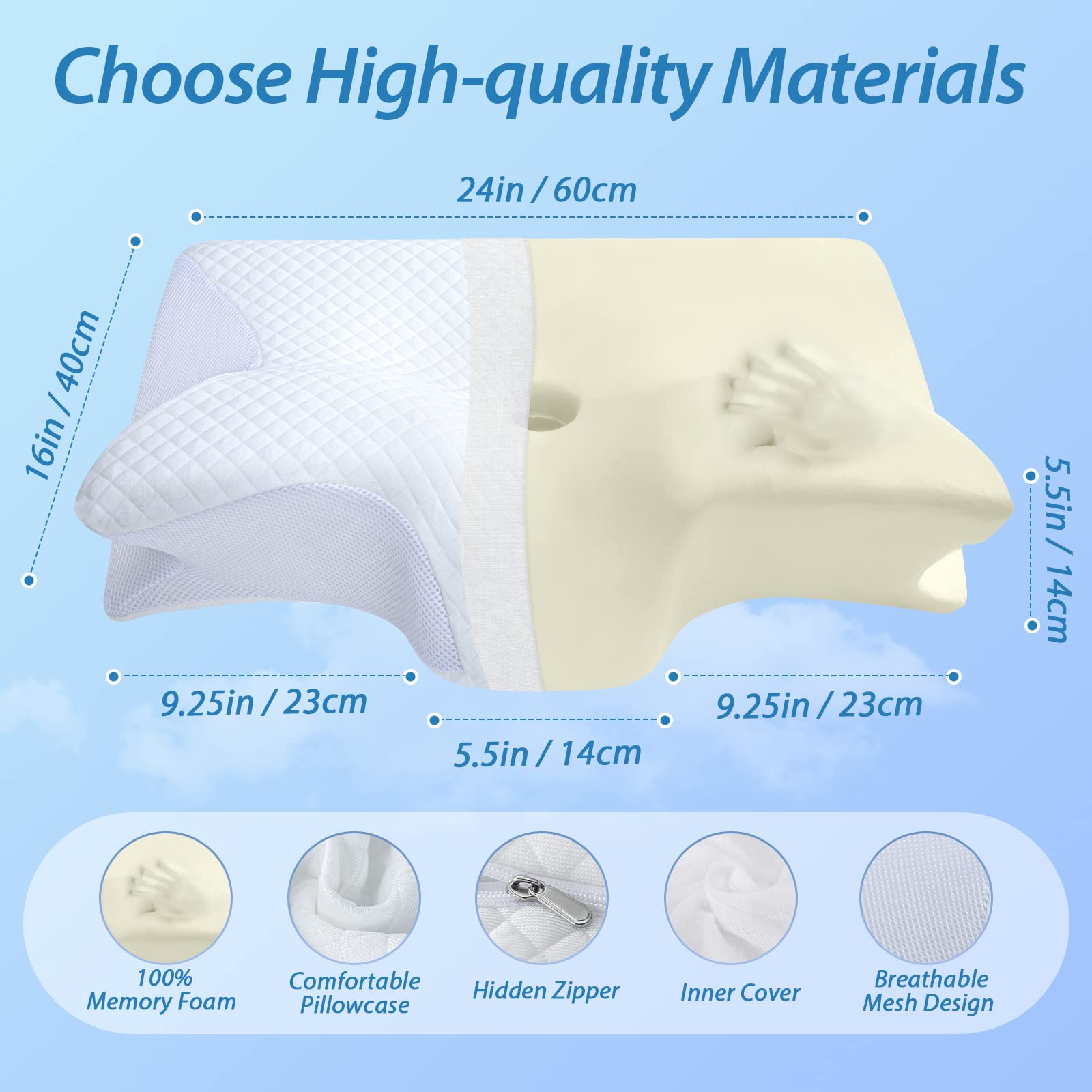 HOMCA Memory Foam Pillow, 2 in 1 Cervical Pillow for Neck Pain Relief, Ergonomic Neck Support Pillows for Side Back Stomach Sleepers with Breathable Pillowcase(White) 🍁 All In One Marketplace Canada