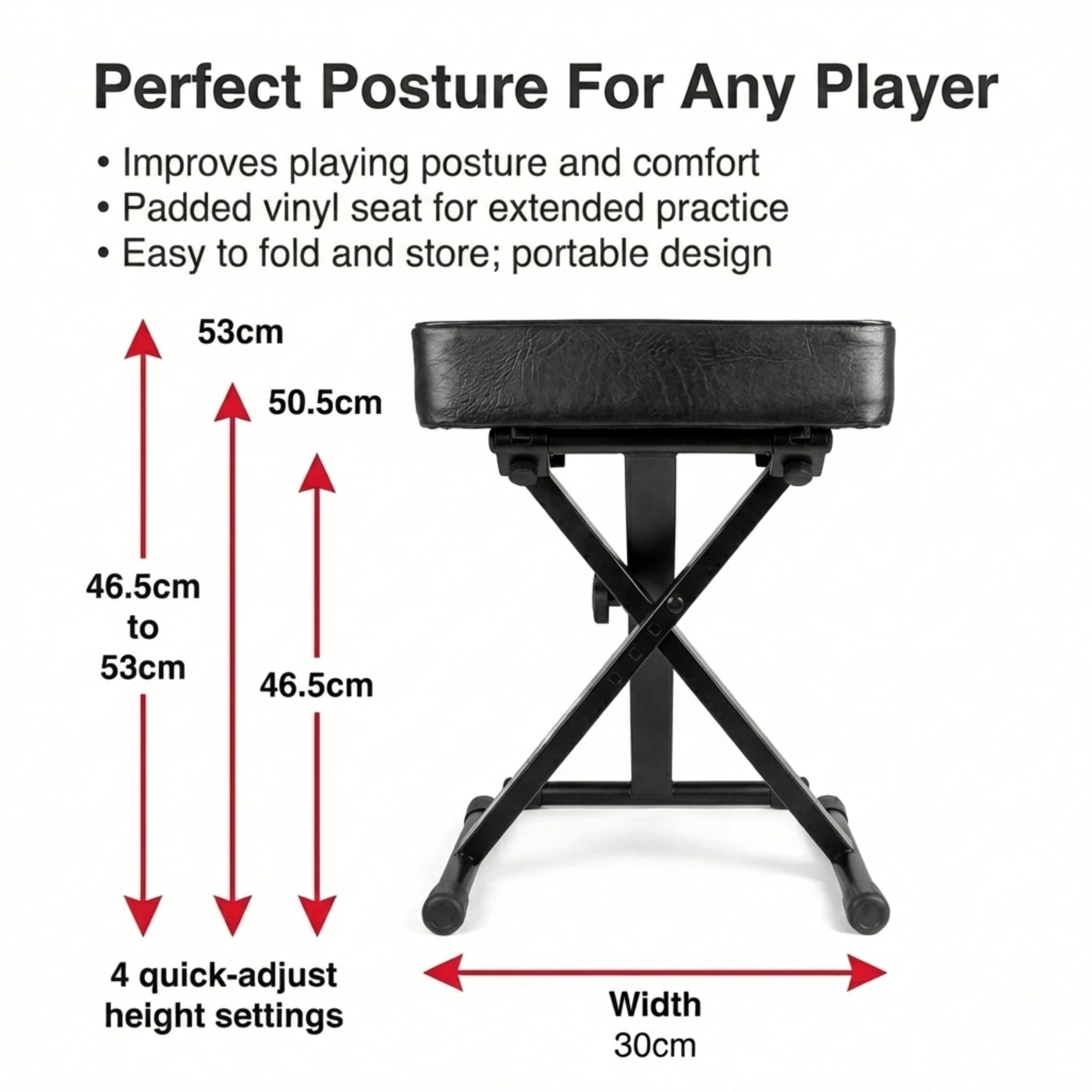 RockJam KB100 Adjustable Padded Keyboard Bench, X-Style, Black 🍁 All In One Marketplace Canada