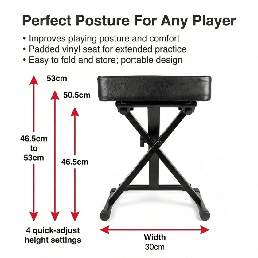 RockJam KB100 Adjustable Padded Keyboard Bench, X-Style, Black 🍁 All In One Marketplace Canada