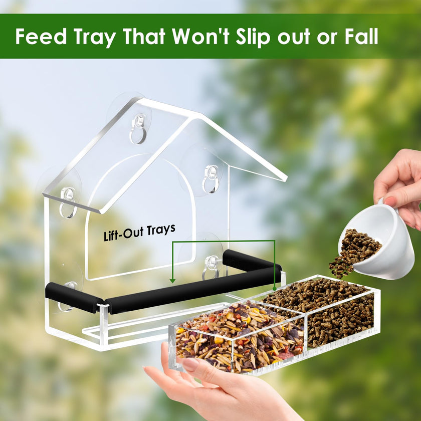 Clear Window Bird Feeder with 5 Extra Strong Suction Cups, DY-SKTY Sturdy and Durable Acrylic Birdfeeders for Viewing Wild Birds Outside, as a Bird Watching Gift, Outdoor Birdhouse Box, Garden Decor 🍁 All In One Marketplace Canada