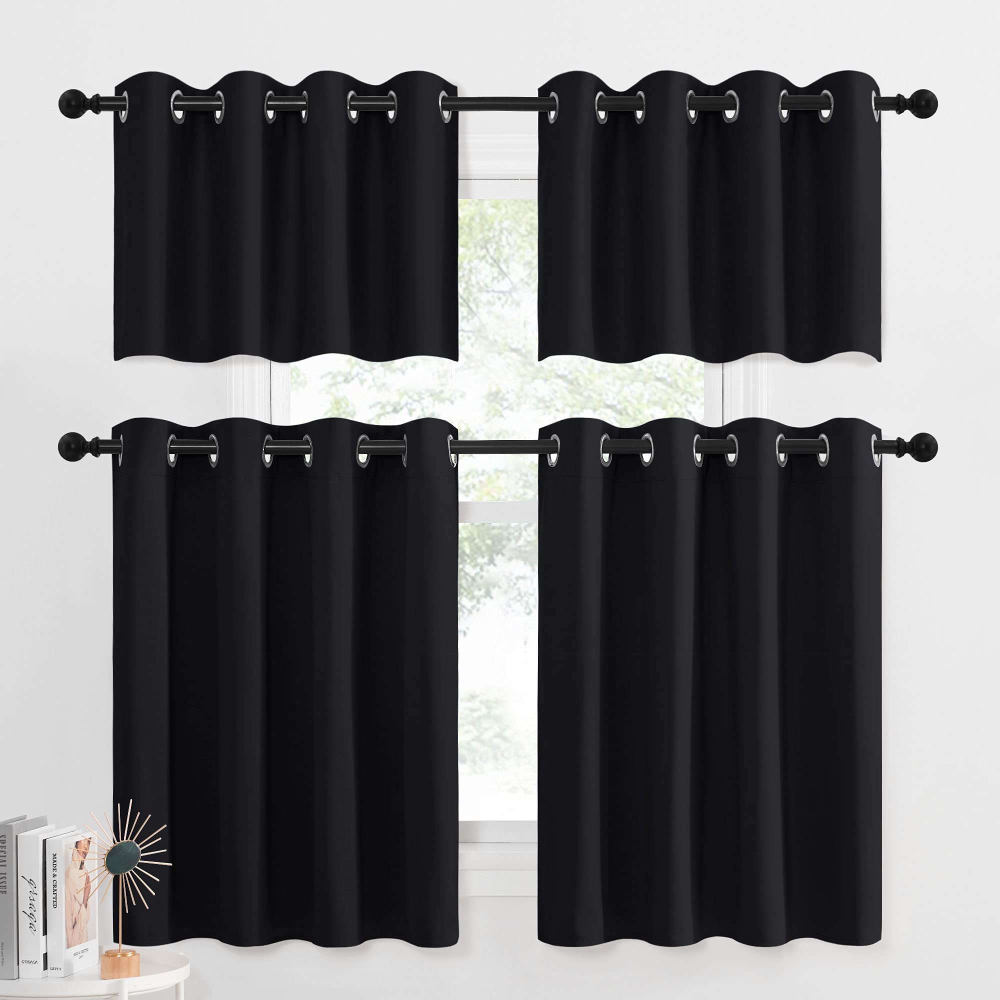 NICETOWN Blackout Valance for Small Window - Thermal Insulated Room Darkening Plain Grommet-Top Short Curtain Panel for Cafe Bar / Apartment (1 Pack, W52 x L36 + 1.2 inches Header, Black) 🍁 All In One Marketplace Canada
