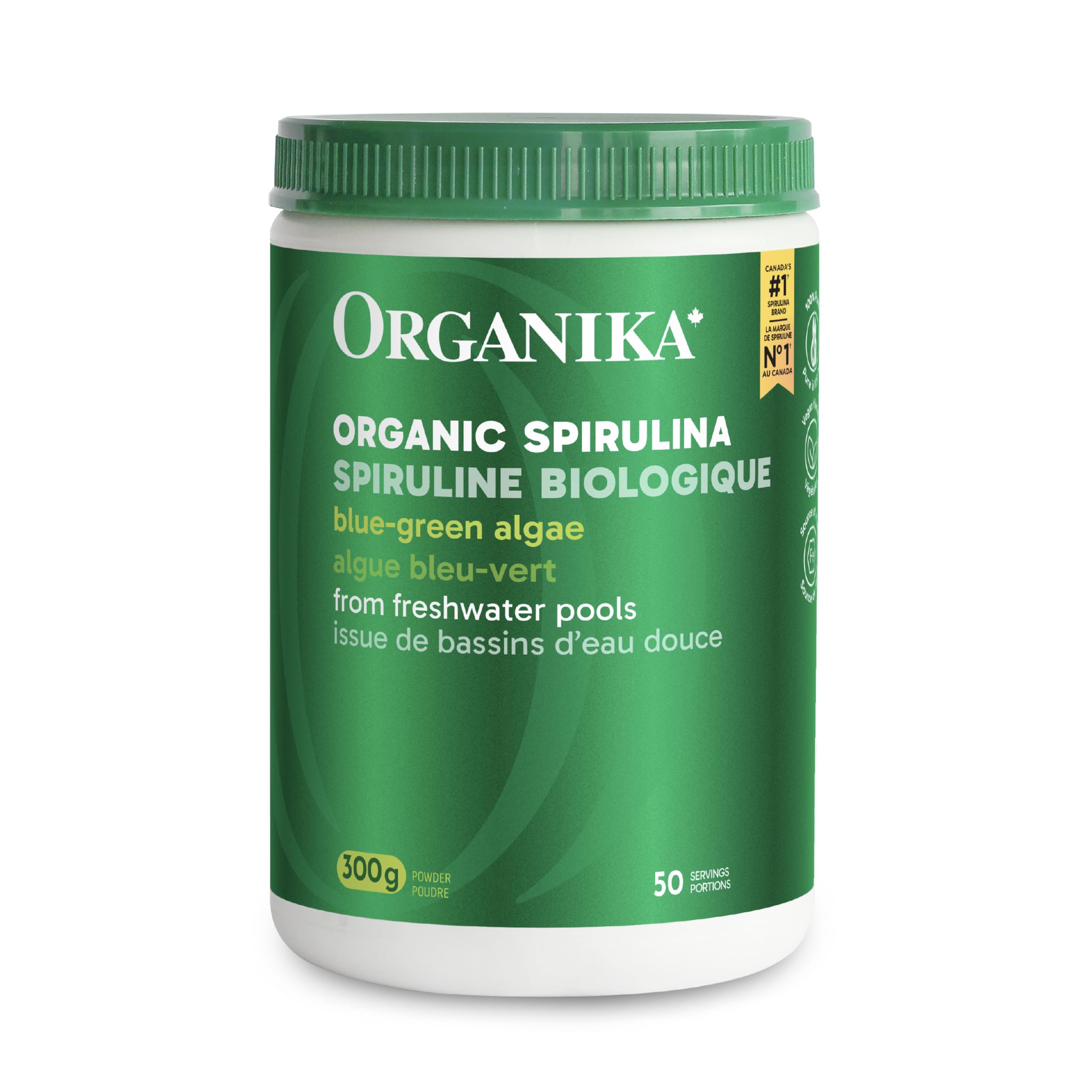 Organika Canadian-Made Certified Organic Spirulina Powder- Superfood, 3rd Party Tested, Pristine Sourcing, Vegan- 300g 🍁 All In One Marketplace Canada