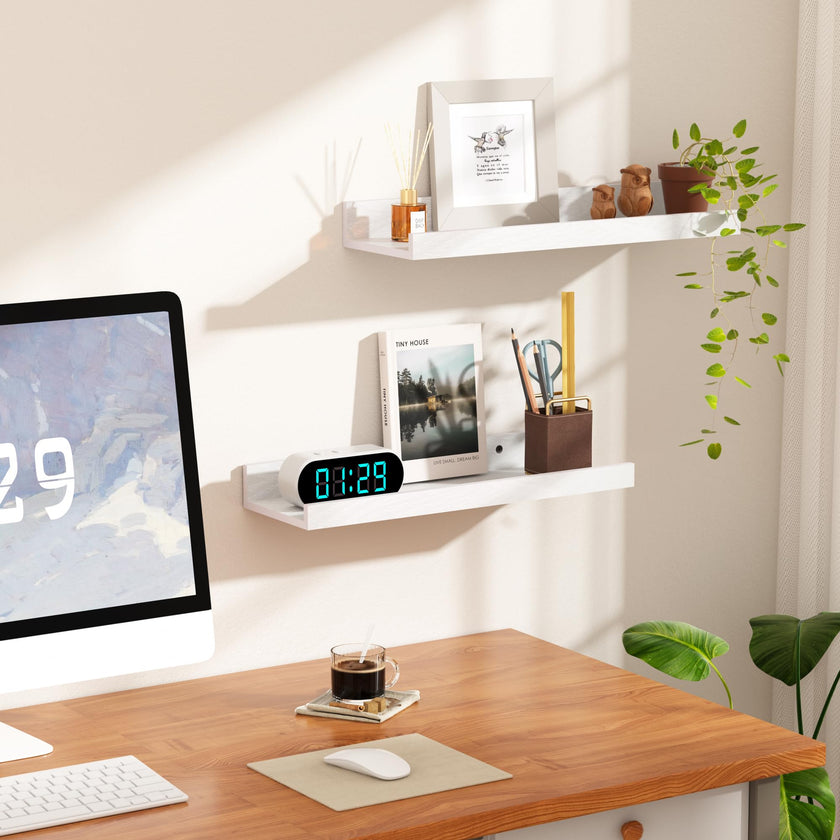 upsimples Floating Shelves for Wall, Decor Storage Set of 6, Wall Mounted Wood Shelves for Bedroom, Living Room, Bathroom, Kitchen, Picture Ledge Shelves, White 🍁 All In One Marketplace Canada