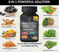 8-in-1 Shilajit Himalayan Organic Supplement with Shilajit 9000, Ashwagandha 2000MG, Rhodiola Rosea 1000MG, Panax Ginseng 1500MG, Cordyceps Mushroom 500MG, Gingko Biloba 500MG, Stinging Nettle 250MG, Turmeric (15,250 MG - 90 Caps)