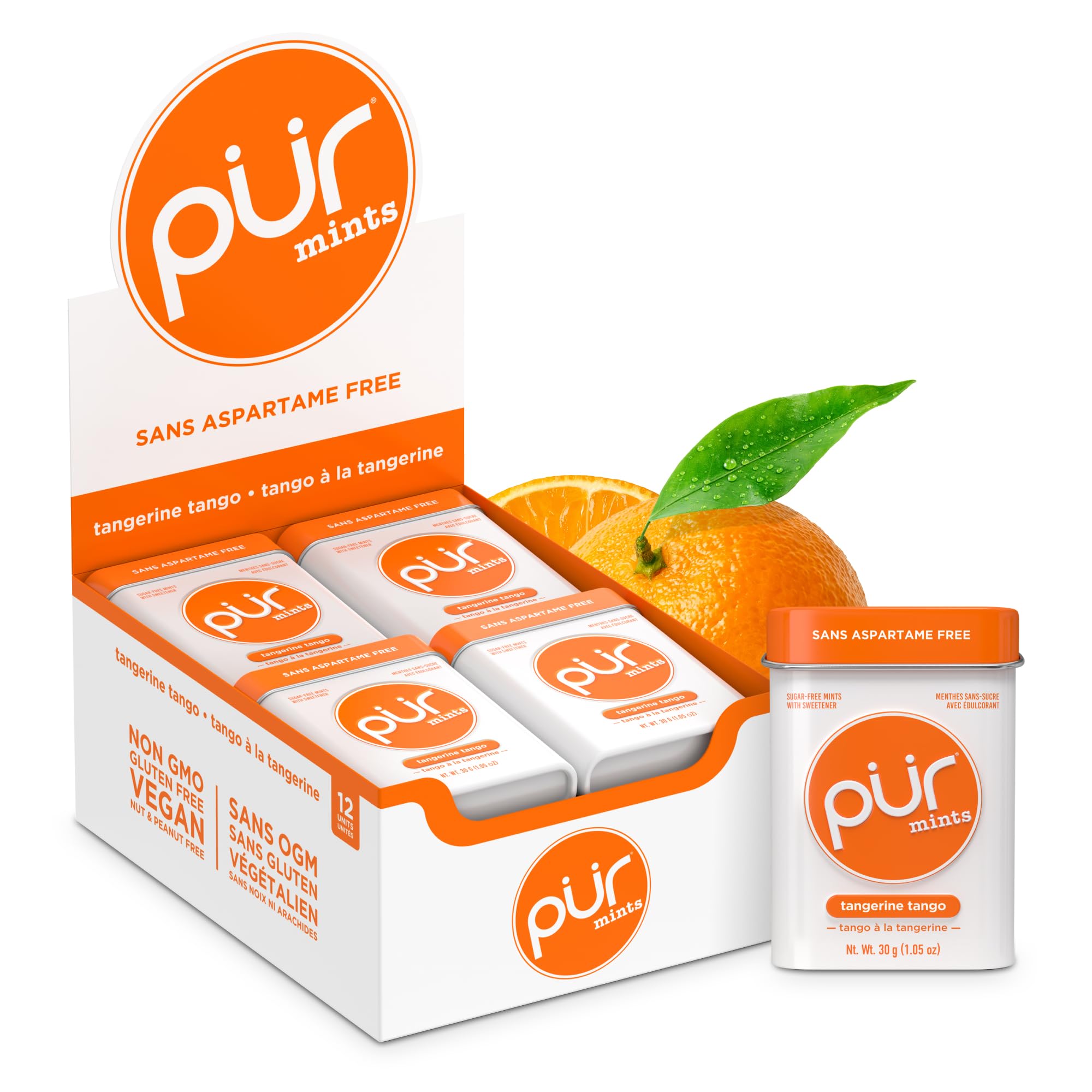 PUR Mints | Aspartame Free | Made with Xylitol | Sugar Free, Vegan, Gluten Free & Keto Friendly | Natural Tangerine Tango Flavoured Mints, 30 Pieces (Pack of 12) 🍁 All In One Marketplace Canada