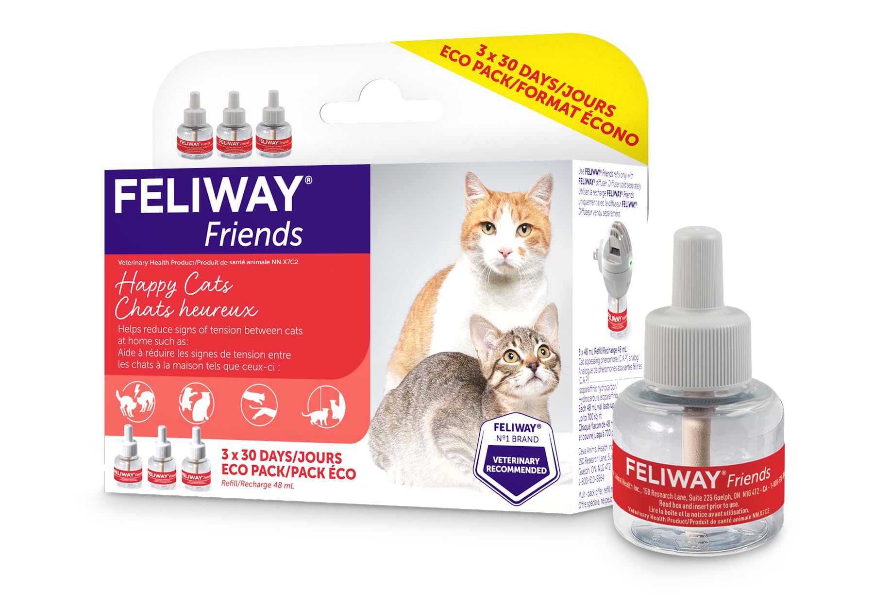 FELIWAY Friends Diffuser Refill Value Pack, Promotes harmony between cats in multi-cat households, VHP Registered NN.X7C2, includes 3 Refills, Lasts 90 Days, Cat Calming Pheromones, 3 x 48ml 🍁 All In One Marketplace Canada