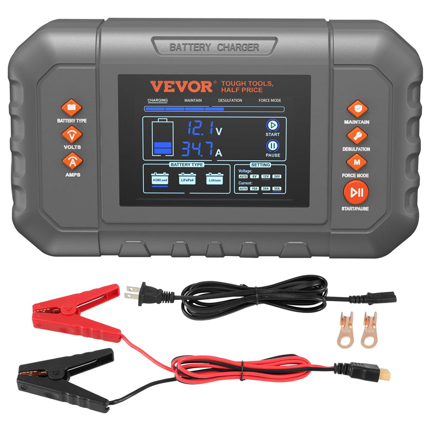 VEVOR Smart Battery Charger, 35-Amp, Lithium LiFePO4 Lead-Acid (AGM/Gel/SLA) Car Battery Charger with LCD Display, Trickle Charger Maintainer Desulfator for Boat Motorcycle Lawn Mower Deep Cycle 🍁 All In One Marketplace Canada