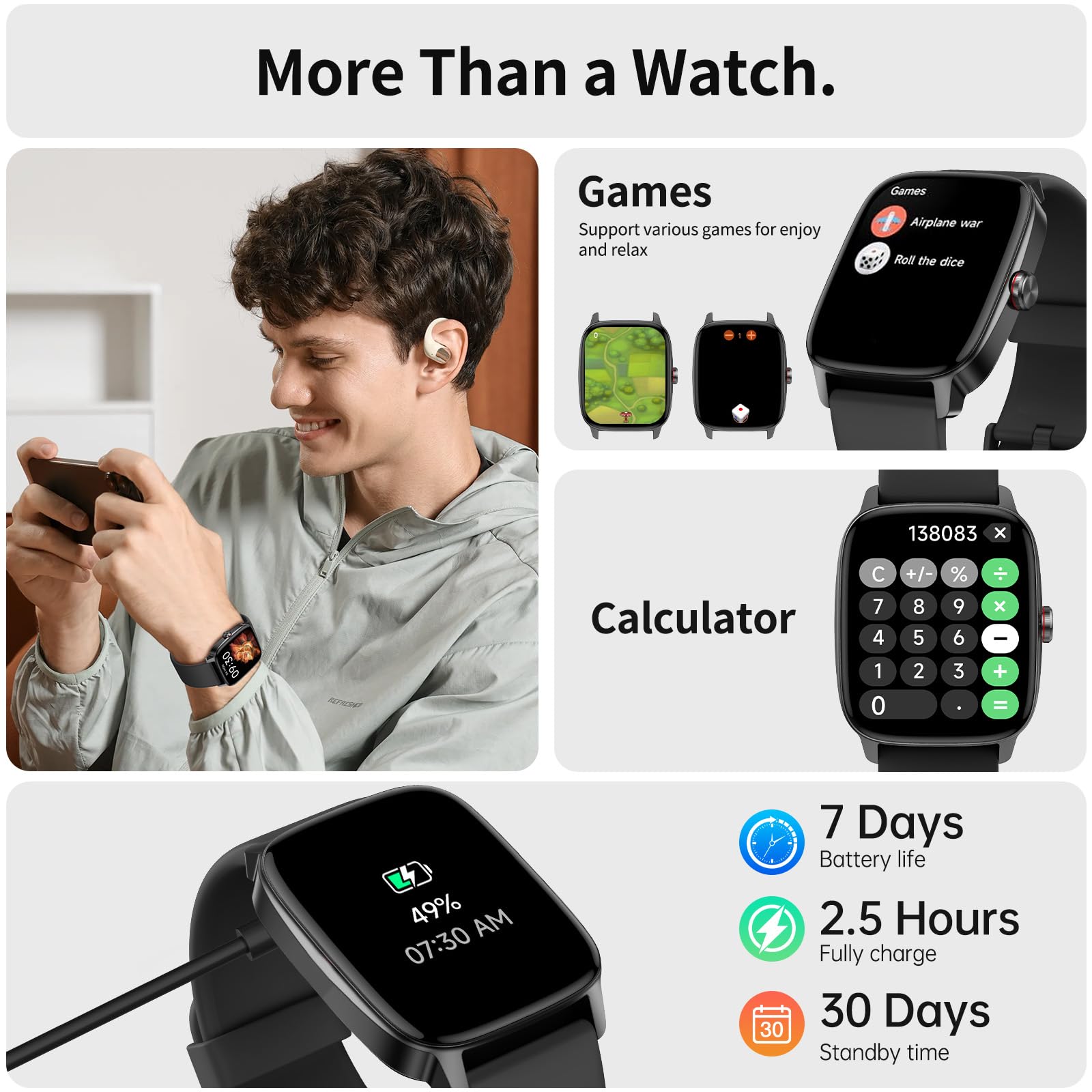 Smart Watch for Men Women, Bluetooth Call Smartwatch with AI Voice, 1.85
