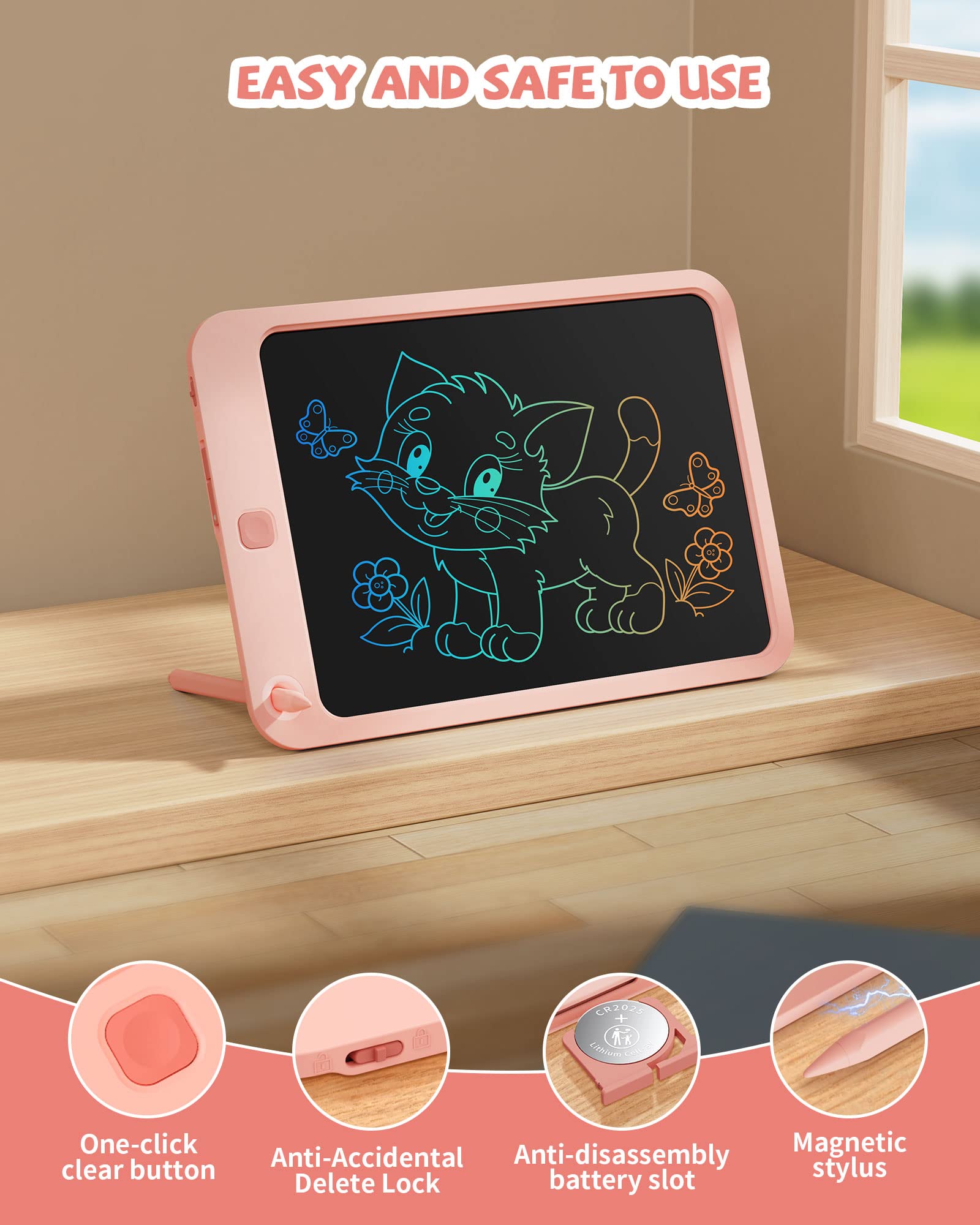 LCD Writing Tablet 10 Inch, Colorful Electronic Doodle Board Drawing Tablet, Memo Board, Drawing Pads with Lanyard, Travel Educational Toys Gifts for Kids Toddlers Age 3 4 5 6 7 8 9 Years Girls(Pink 🍁 All In One Marketplace Canada