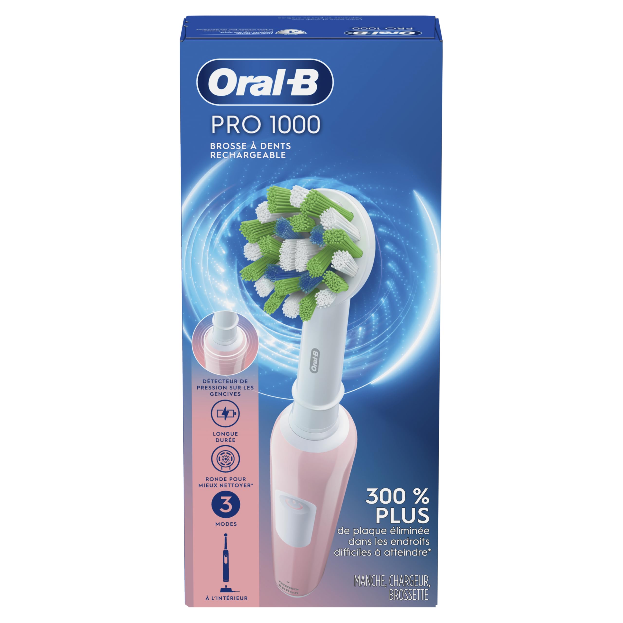 ORAL-B PRO 1000 CROSSACTION PINK RECHARGEABLE TOOTHBRUSH 1CT 🍁 All In One Marketplace Canada