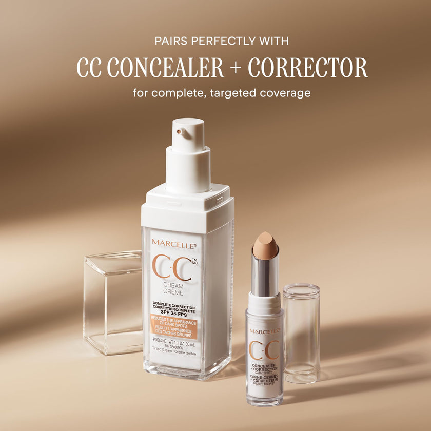 Marcelle CC Cream SPF 35, Medium, Complete Correction, Tinted Moisturizer, Non-Comedogenic, Perfume-Free, Paraben-Free, Oil-Free, Hypoallergenic, Cruelty-Free, 30 mL 🍁 All In One Marketplace Canada