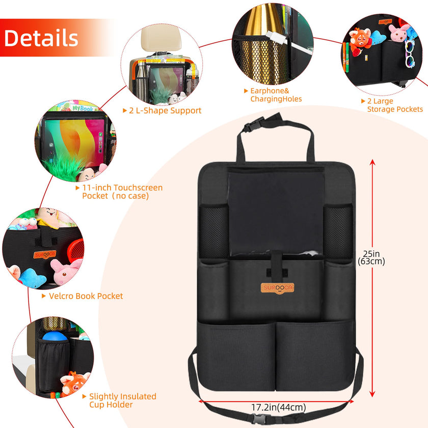SURDOCA Car Seat Organizer with 11Inch Tablet Holder,8 Pockets,4th Gen Road Trip Essentials for Kids,Backseat Organizer Protectors Storage Accessories 🍁 All In One Marketplace Canada