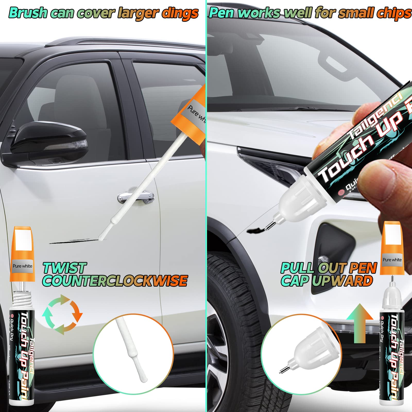 Touch Up Paint For Cars, Two-In-One Car Paint Scratch Repair, Quick And Easy, Automotive Touch Up Paint (White) 🍁 All In One Marketplace Canada
