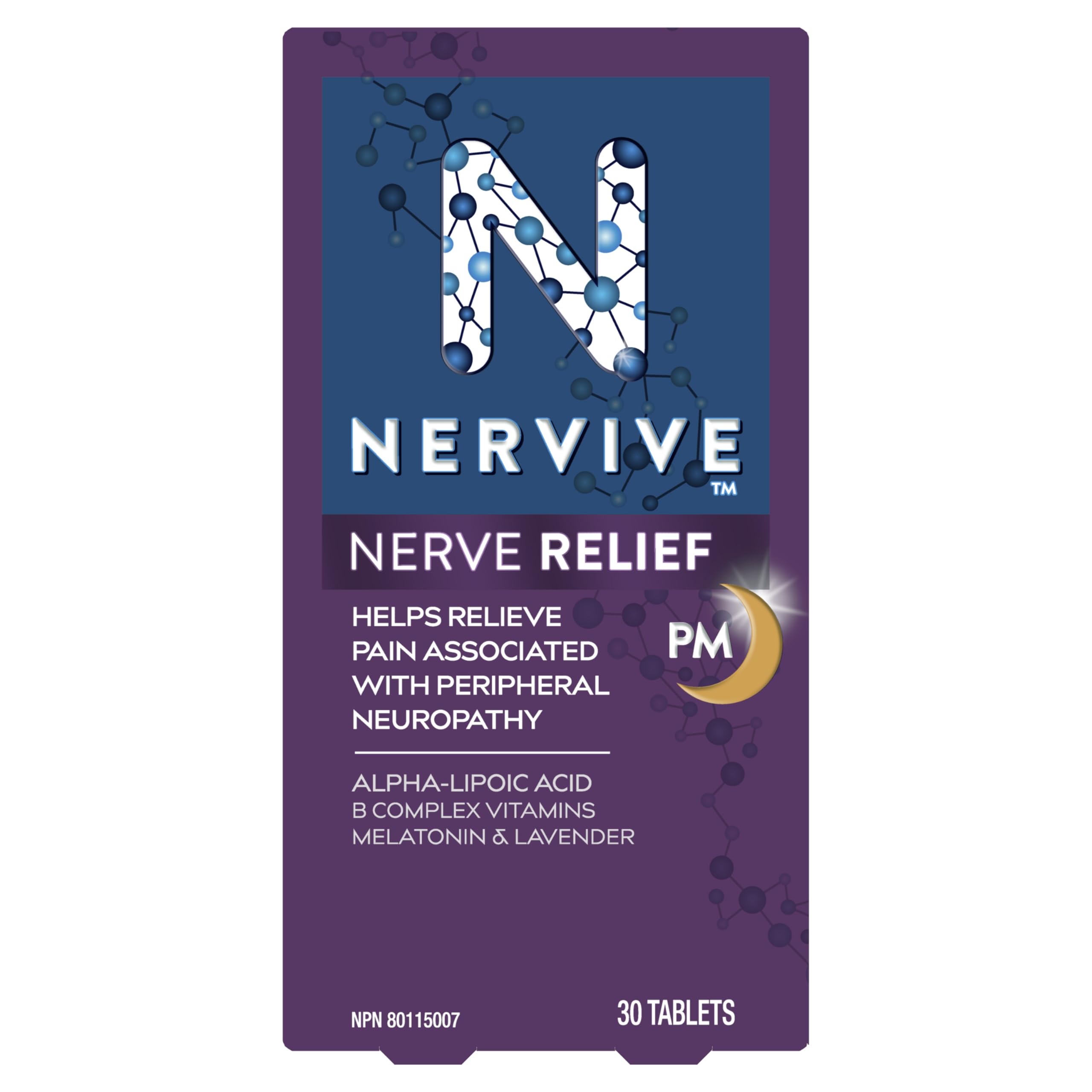 Nervive Nerve Relief PM, Helps Relieve Pain associated with Peripheral Neuropathy, Alpha Lipoic Acid ALA, Vitamins B1-Thiamine, B6, & B12, Melatonin, Chamomile, Lavender, 30-Night Supply, 30 Count 🍁 All In One Marketplace Canada
