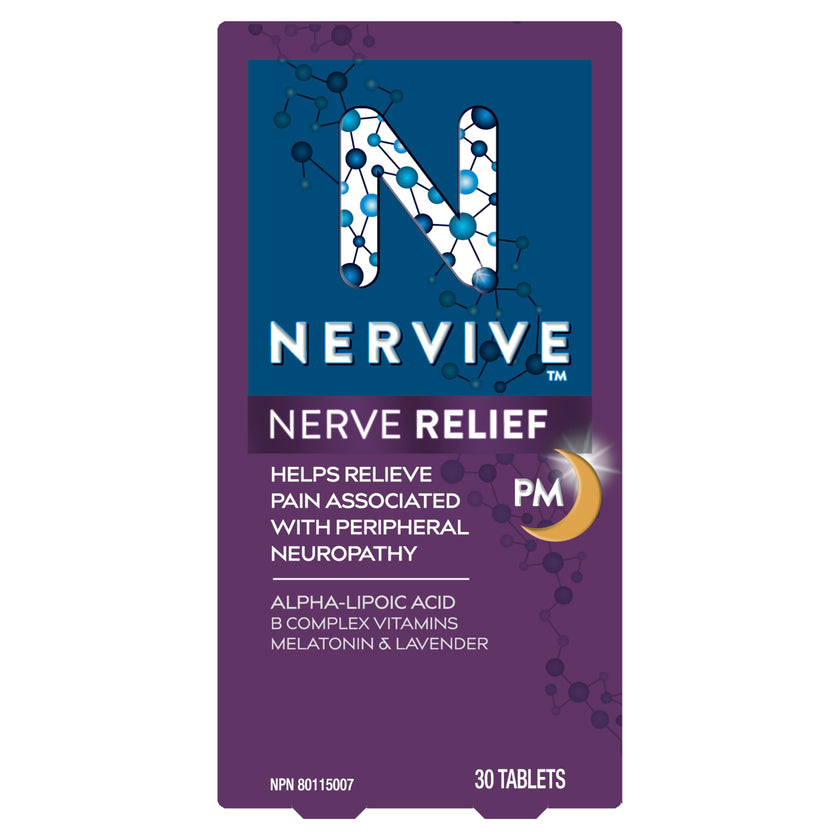 Nervive Nerve Relief PM, Helps Relieve Pain associated with Peripheral Neuropathy, Alpha Lipoic Acid ALA, Vitamins B1-Thiamine, B6, & B12, Melatonin, Chamomile, Lavender, 30-Night Supply, 30 Count 🍁 All In One Marketplace Canada