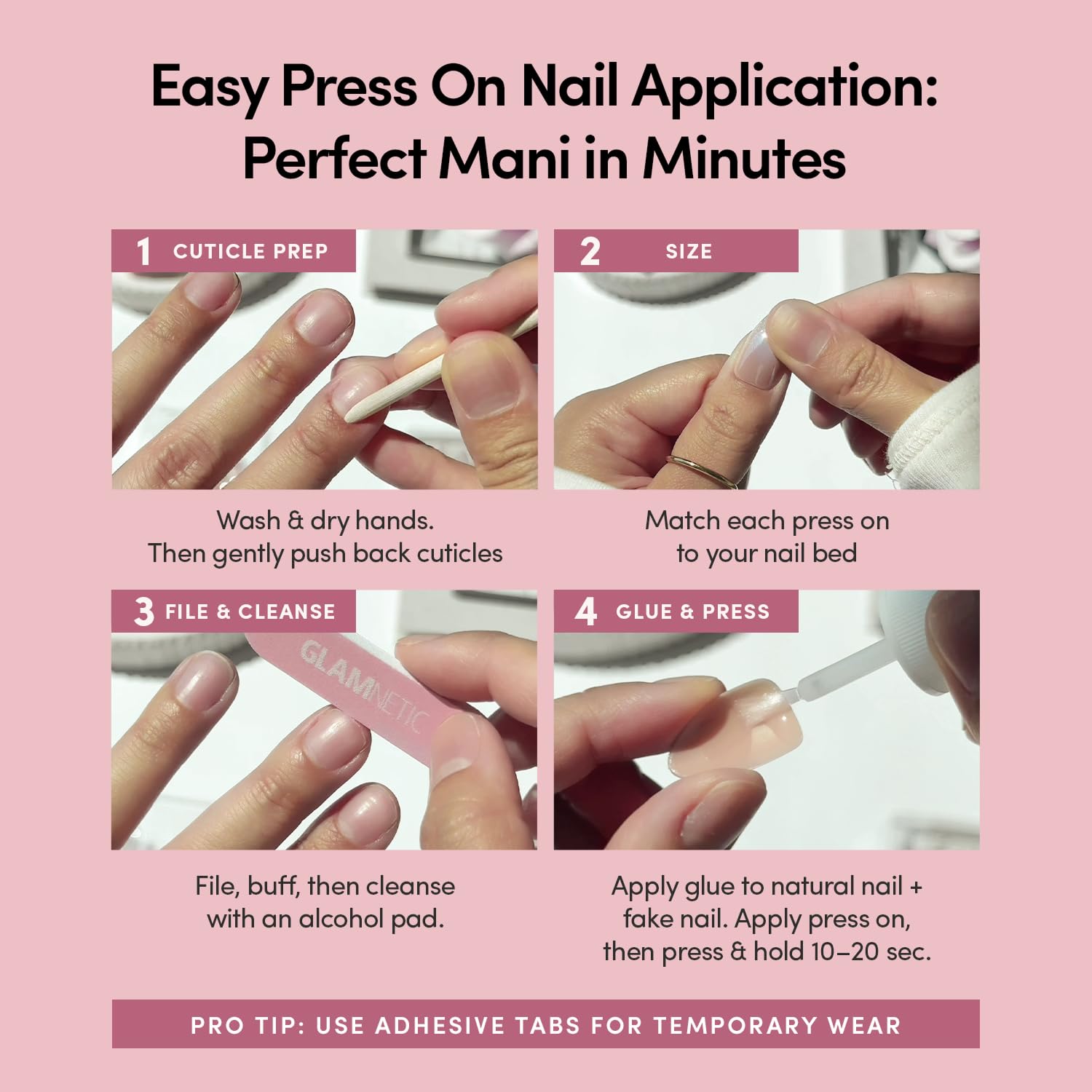 Glamnetic Press On Nails - Ma Damn | French Tip Nails, UV Finish Short Pointed Almond Shape, Reusable Semi-Transparent Nails in 12 Sizes - 24 Nail Kit with Glue 🍁 All In One Marketplace Canada