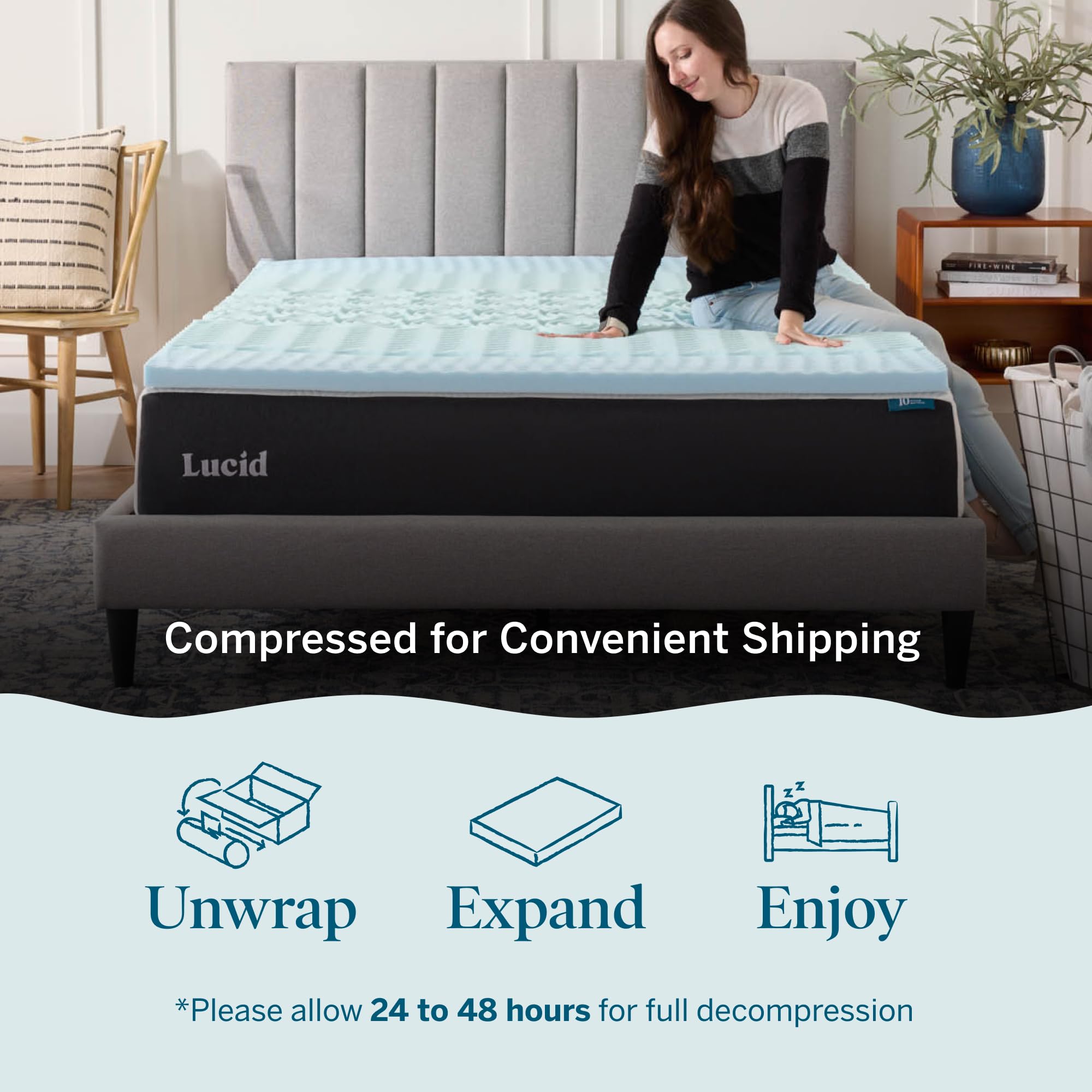 LUCID 2 Inch Gel Memory Foam Plush - Cooling Targeted Convoluted Comfort Zones Mattress Topper - Queen 🍁 All In One Marketplace Canada