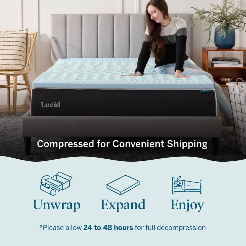 LUCID 2 Inch Gel Memory Foam Plush - Cooling Targeted Convoluted Comfort Zones Mattress Topper - Full 🍁 All In One Marketplace Canada