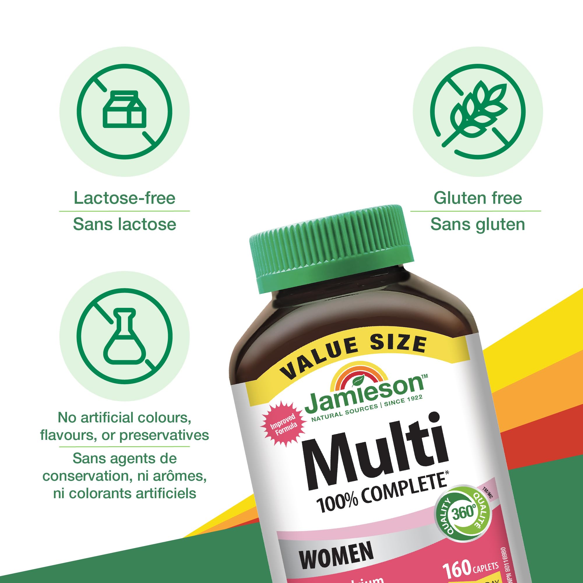 Jamieson 100% Complete Multivitamin for Women, with Cranberry, Biotin and Calcium, Supports Energy, Immunity, Everyday Health, Healthy Skin, and Bone Health, One Per Day, 160 Caplets 🍁 All In One Marketplace Canada