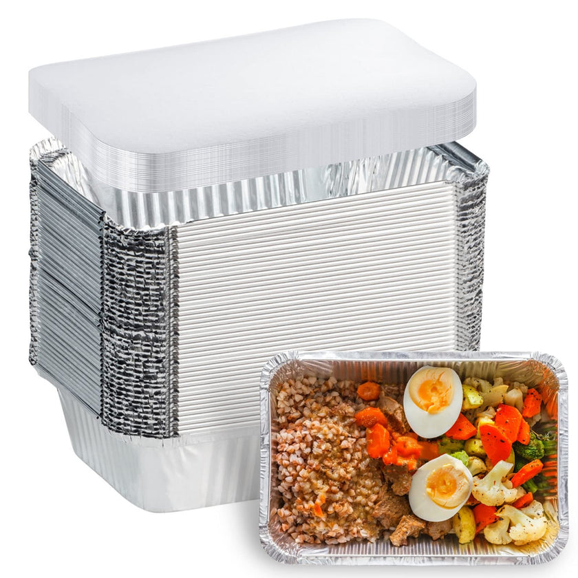 Aluminum Pans with Lids (50-Pack, 8.5