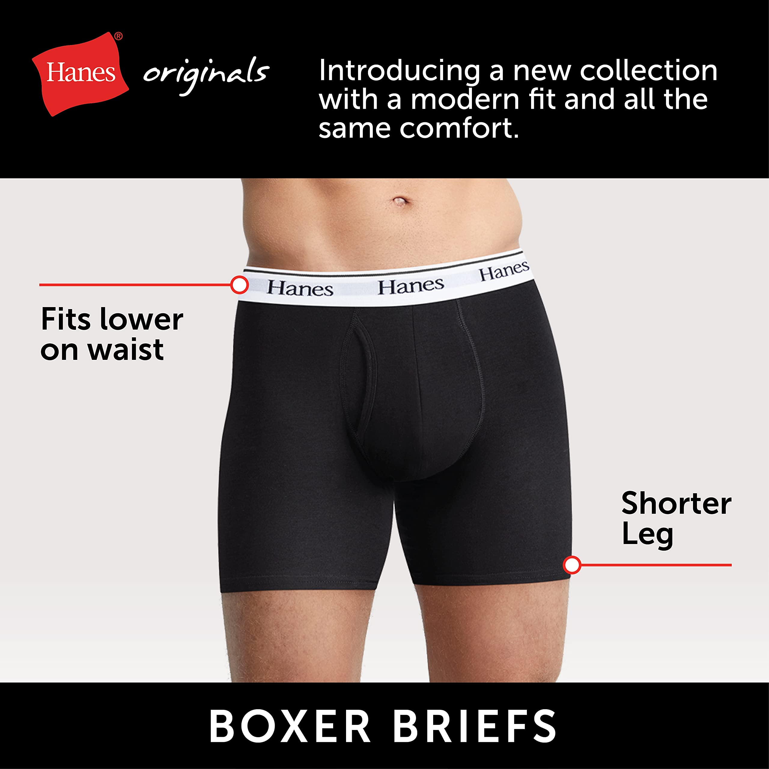 Hanes Originals Men's Boxer Briefs, Stretch Cotton Moisture-Wicking Underwear, Modern Fit Low Rise, Pack of 4, Grey/Black assortement, Size 2X 🍁 All In One Marketplace Canada