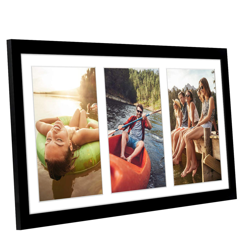 Americanflat 5x7 Picture Frame Collage with Shatter-Resistant Glass - Fits Three 5x7 Photos or Use as One 8x16 Frame - Signature Collection - Collage Frames for Tabletop and Wall Display - Black 🍁 All In One Marketplace Canada