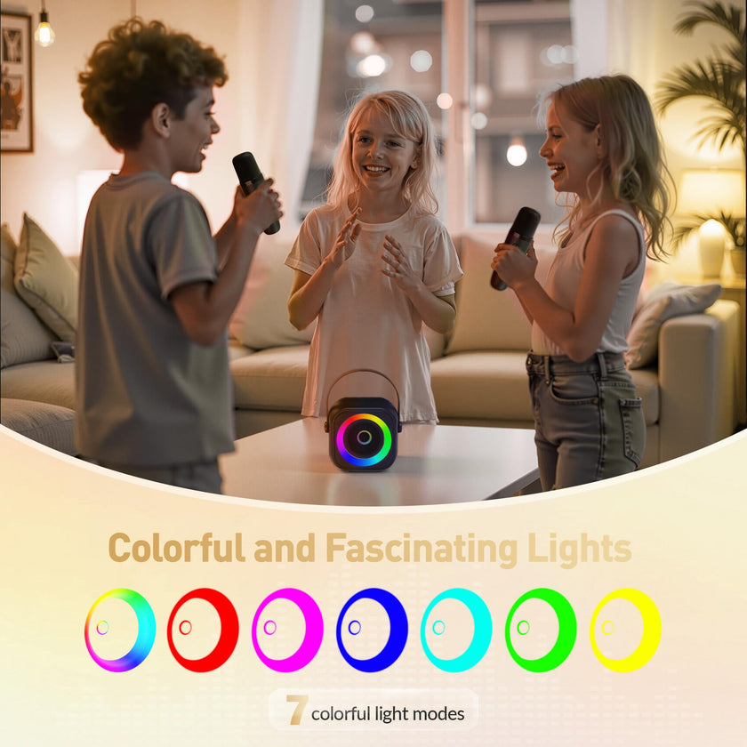 Mini Karaoke Machine, Portable Bluetooth Karaoke Speaker with 2 Wireless Microphones and Party Lights for Kids and Adults, Birthday Gifts for Girls Boys Family Home Party 🍁 All In One Marketplace Canada