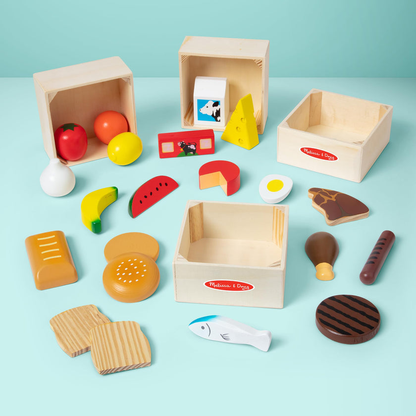 Melissa & Doug Food Groups, 21-Piece Wooden Toys Set of Pretend Play Food & Kids Play Kitchen Accessories, Preschool Toys for Girls & Boys Ages 3+ 🍁 All In One Marketplace Canada