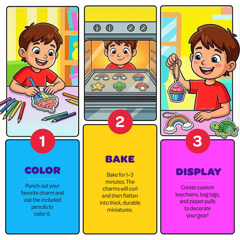 Dan&Darci Shrink Art Craft Kit for Girls and Boys Ages 6-12 - Shrink Magic Charm Making Kit with 30 Pre-Cut Shrink Plastic Templates - Kids Craft Birthday Gift for 7 8 9 10 Year Olds 🍁 All In One Marketplace Canada