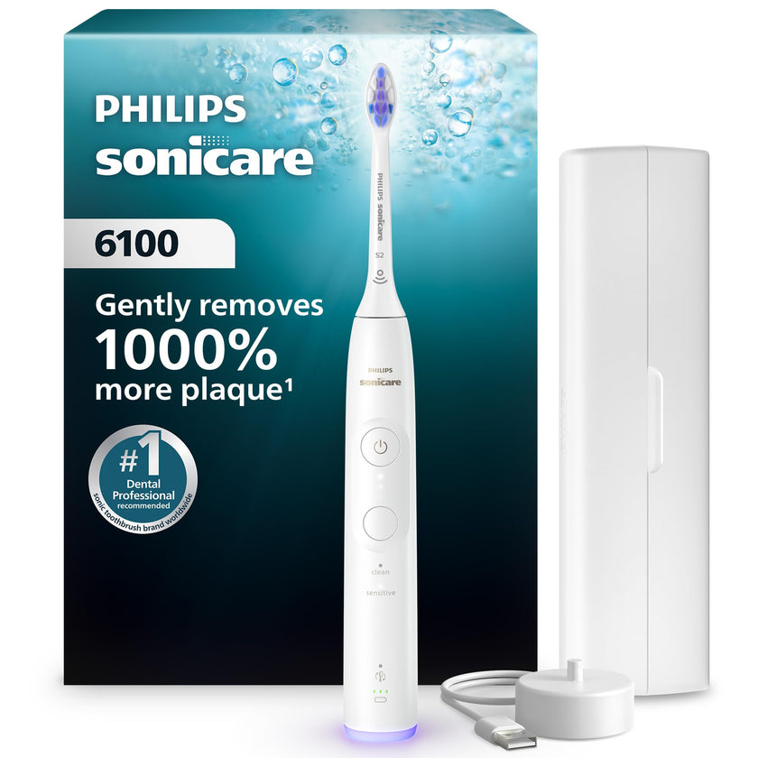 Philips Sonicare 6100 Series Electric Toothbrush - Next-Generation Sonicare Technology, Pressure Sensor, 6 Brushing Settings, SmarTimer, BrushPacer, 21-day Runtime, Travel Case, White, Model HX7400/05 🍁 All In One Marketplace Canada