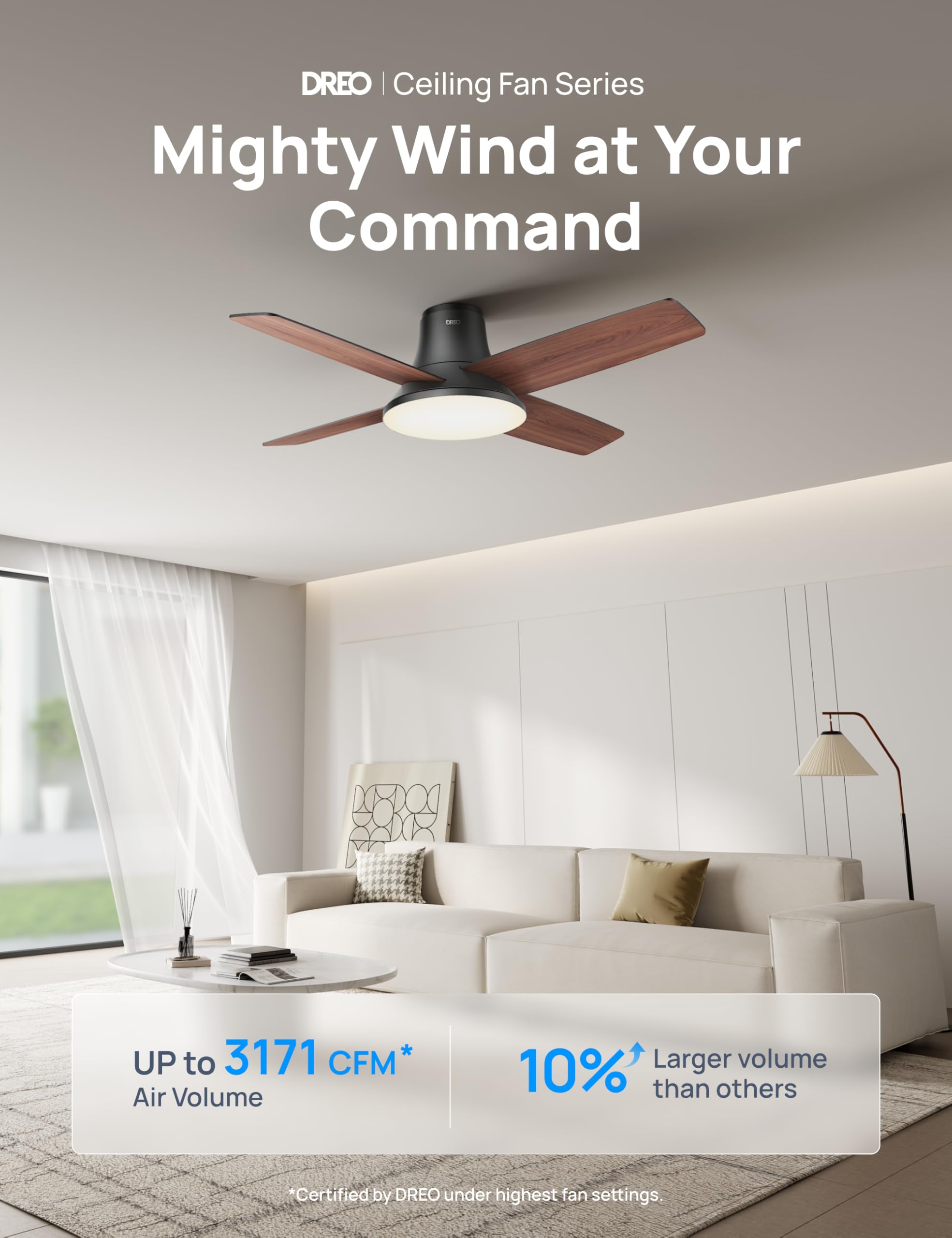 Dreo Ceiling Fans with Lights, 12 Speeds & 3 Fan Modes, Quiet DC Motor, Low Profile Easy to Install, Flush Mount Smart Ceiling Fan with Dimmable LED, 12H Timer for Bedroom, Remote, Black, 44'' 🍁 All In One Marketplace Canada